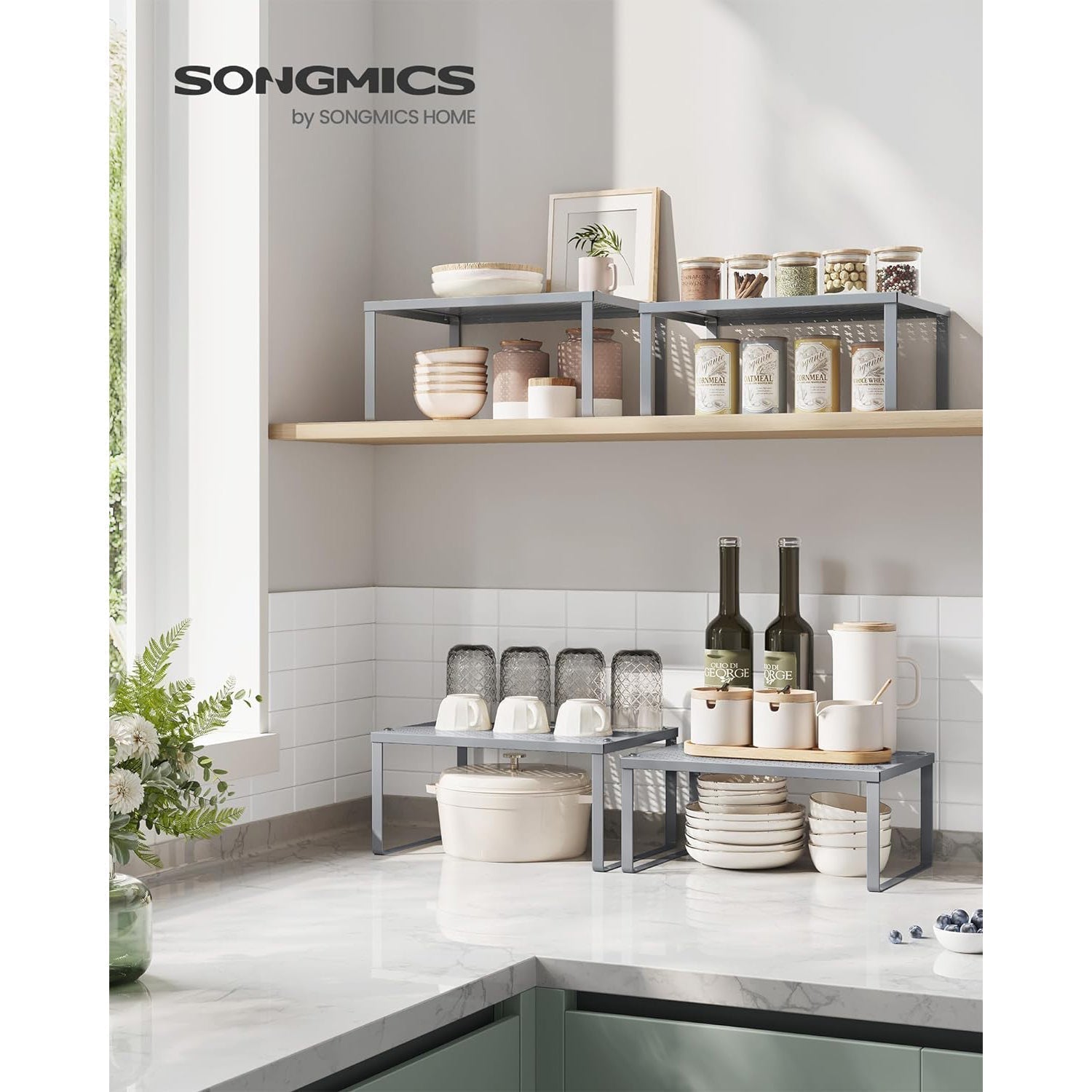 Kuhinjski stalak, organizator za začine, set od 2 komada 22,9 x 32,0 x 15,5 cm/21,8 x 32 x 13,7 cm, srebrni | SONGMICS-vitahome.hr