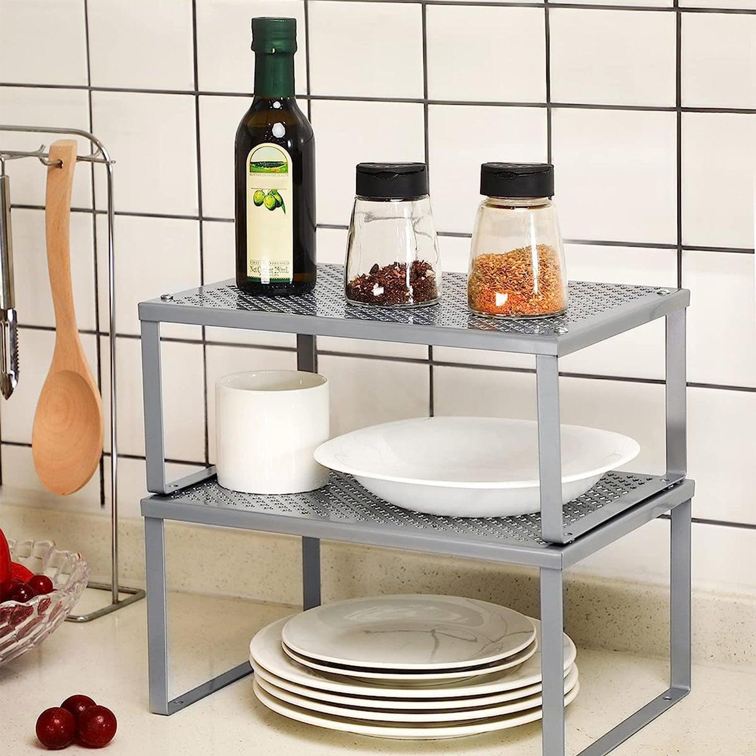 Kuhinjski stalak, organizator za začine, set od 2 komada 22,9 x 32,0 x 15,5 cm/21,8 x 32 x 13,7 cm, srebrni | SONGMICS-vitahome.hr