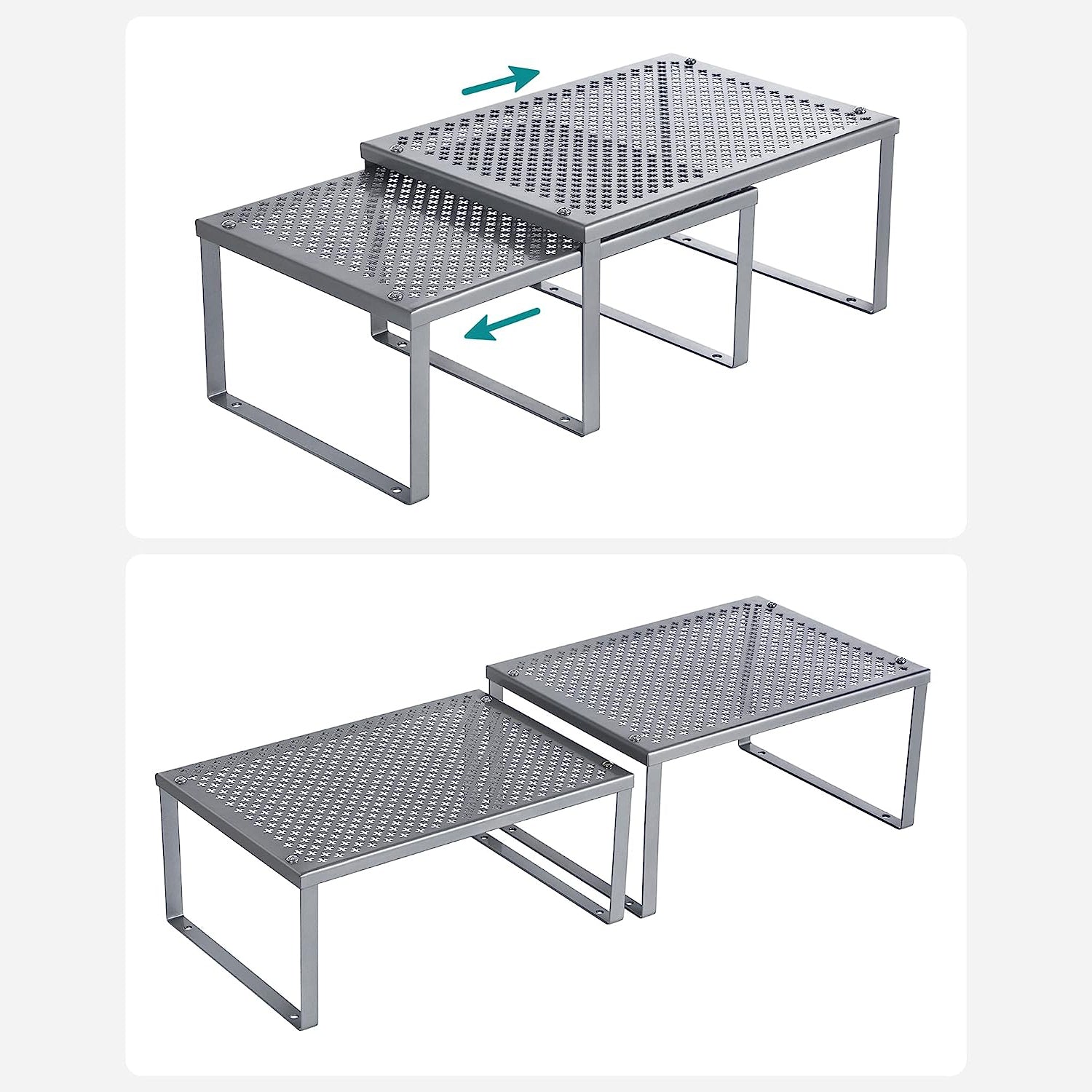 Kuhinjski stalak, organizator za začine, set od 2 komada 22,9 x 32,0 x 15,5 cm/21,8 x 32 x 13,7 cm, srebrni | SONGMICS-vitahome.hr