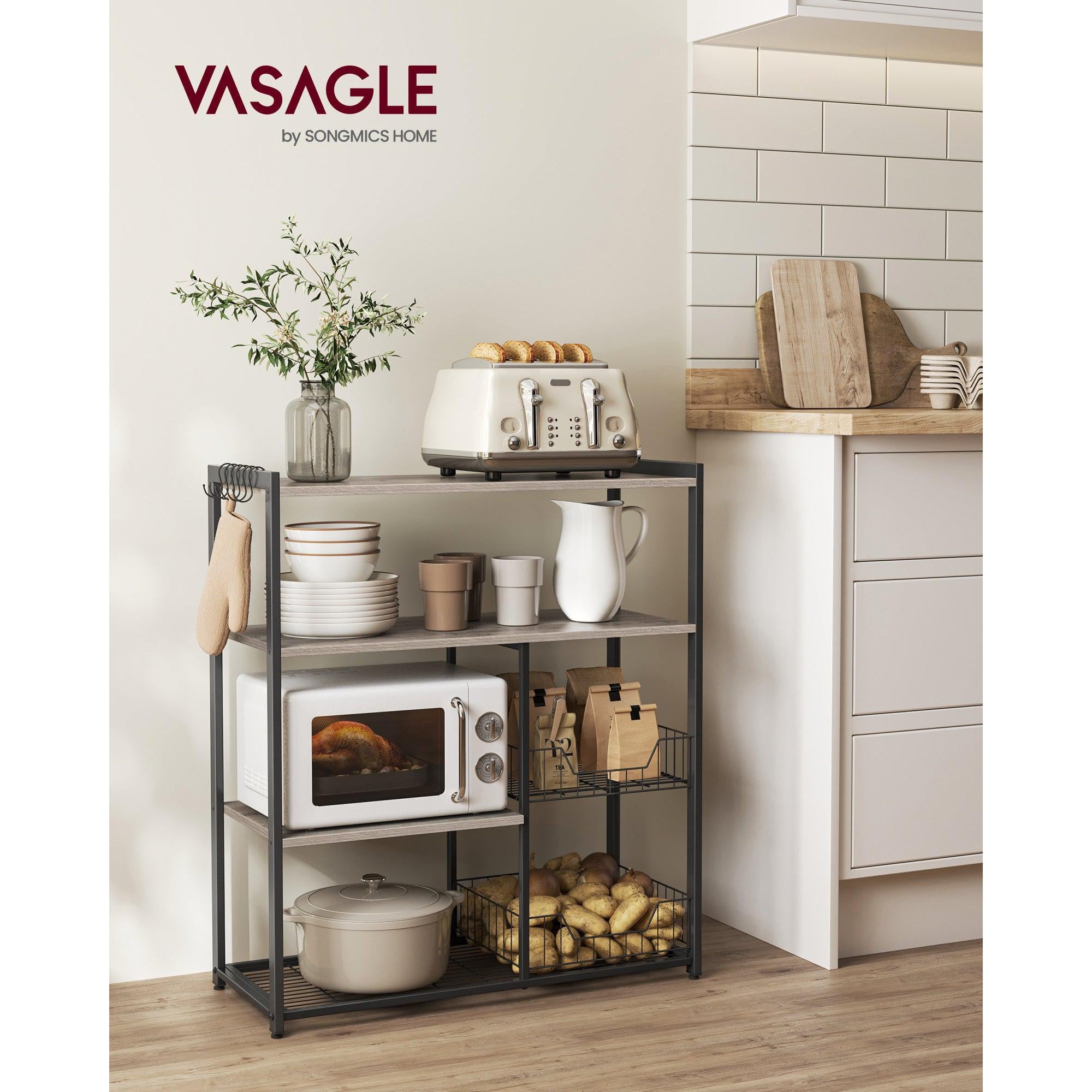 Kuhinski stalak s prostorom za mikrovalnu, 35 x 80 x 95 cm, smeđe crni | VASAGLE-vitahome.hr