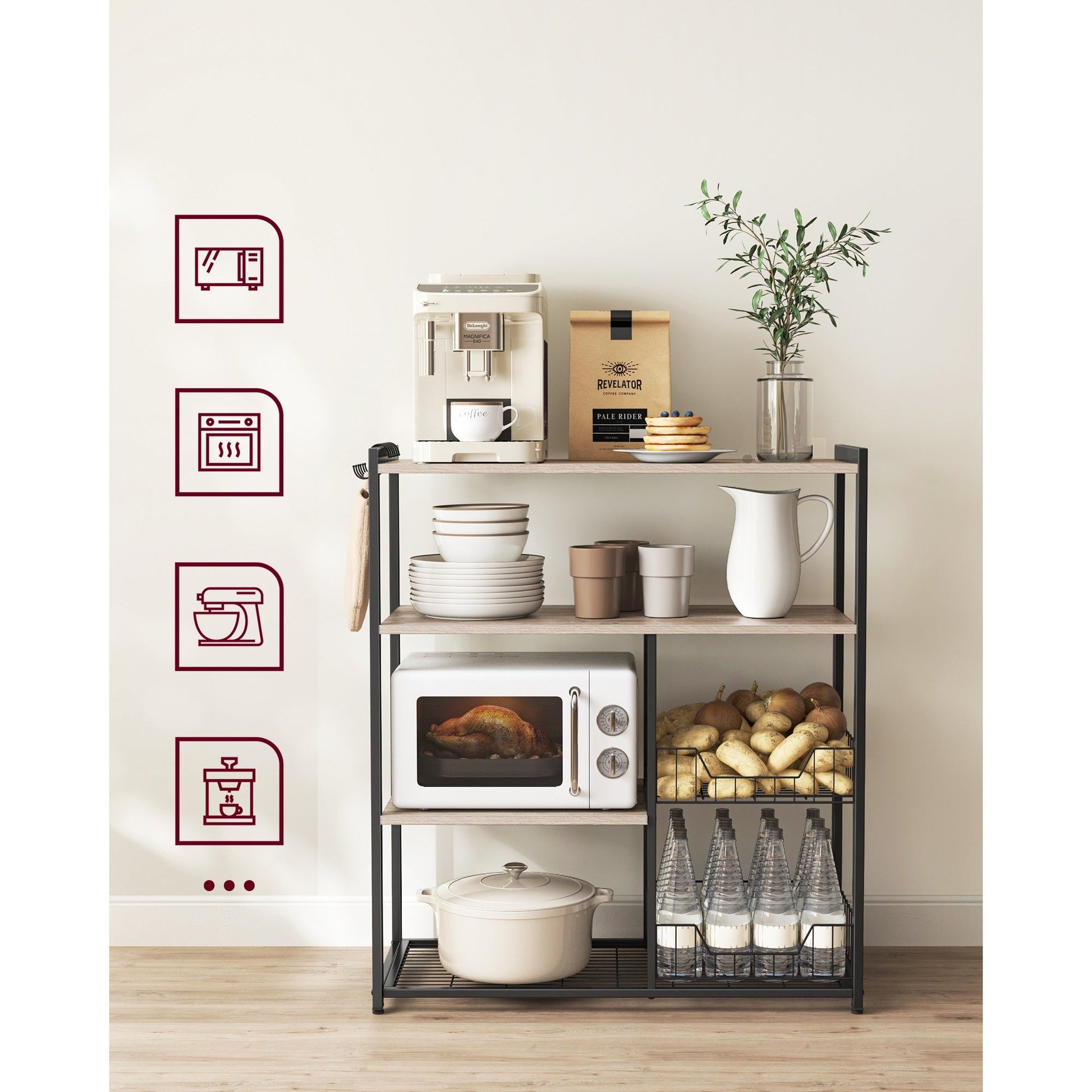 Kuhinski stalak s prostorom za mikrovalnu, 35 x 80 x 95 cm, smeđe crni | VASAGLE-vitahome.hr