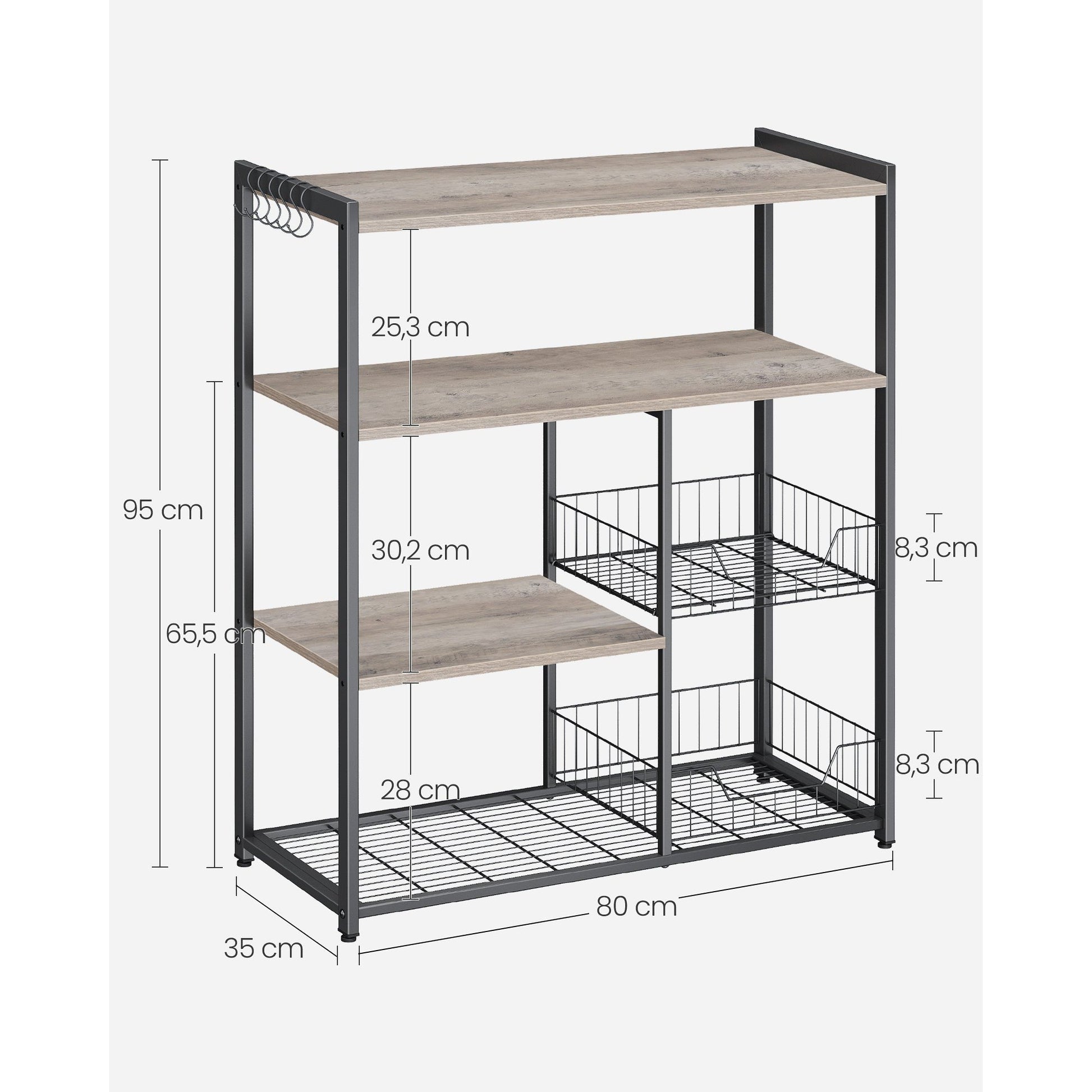 Kuhinski stalak s prostorom za mikrovalnu, 35 x 80 x 95 cm, smeđe crni | VASAGLE-vitahome.hr