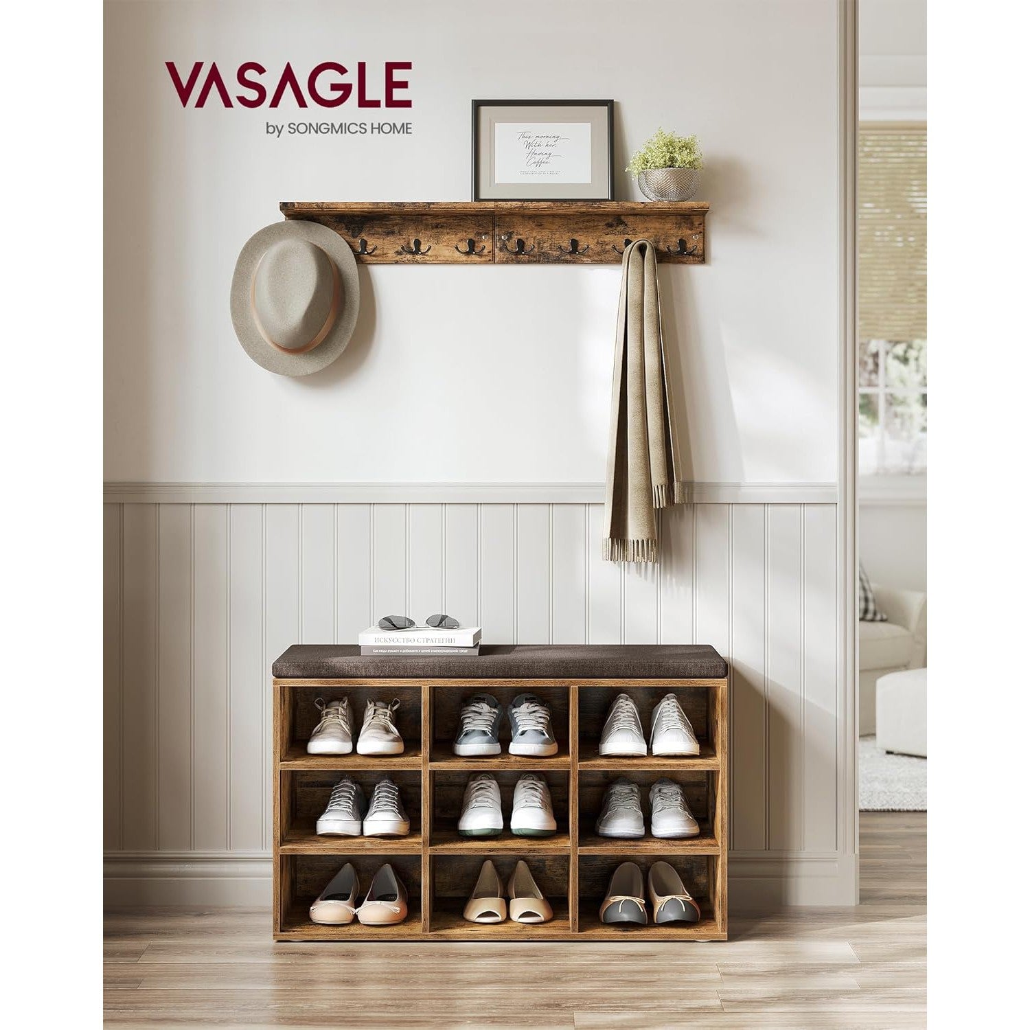 Kupa za odlaganje obuće s podstavljenim sjedalom, 30,3x78,5x48 cm, smeđa | VASAGLE-vitahome.hr