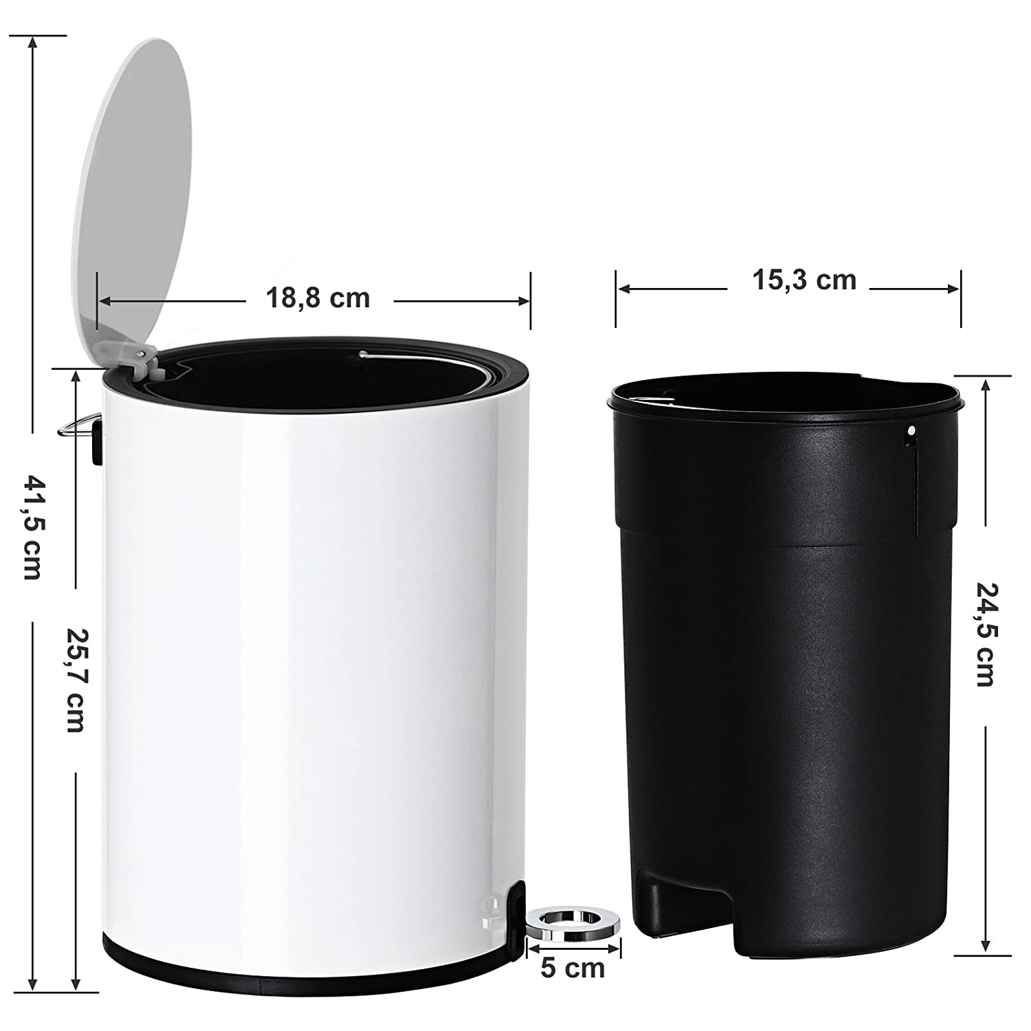 Kupaonska kanta za otpad s mekim zatvaranjem, 3L, bijele boje | SONGMICS-vitahome.hr