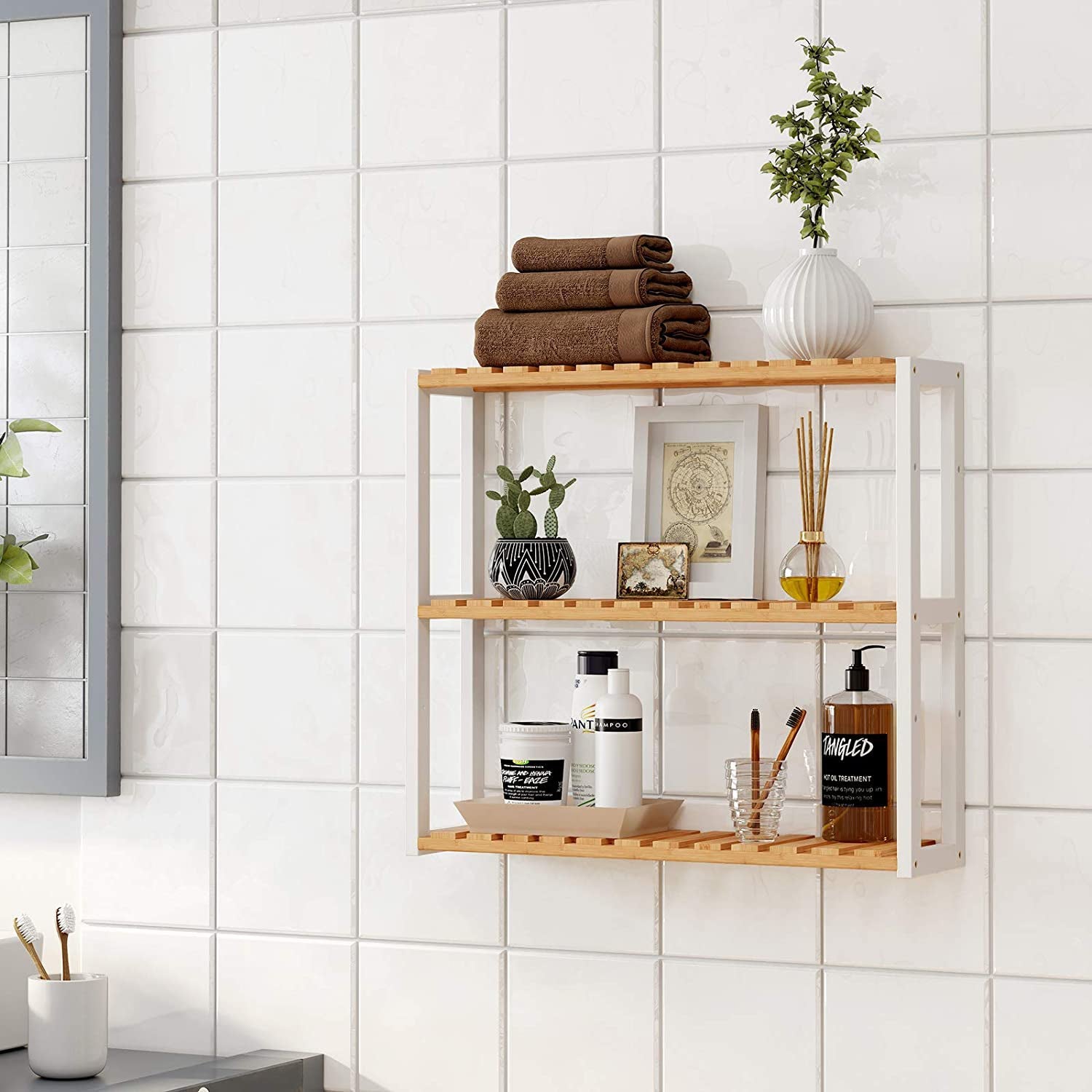 Kupaonska polica od bambusa u 3 razine 60 x 54 x 15 cm | SONGMICS-vitahome.hr