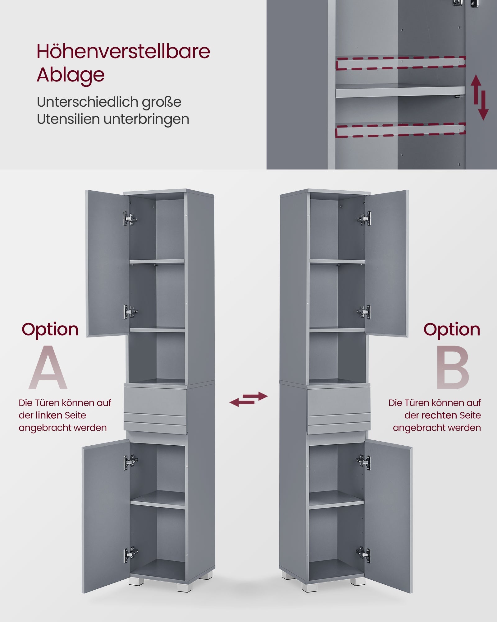 Kupaonski ormariá s ladicom i policama, 30 x 30 x 170 cm, sive boje | SONGMICS-SONGMICS-Vita Home