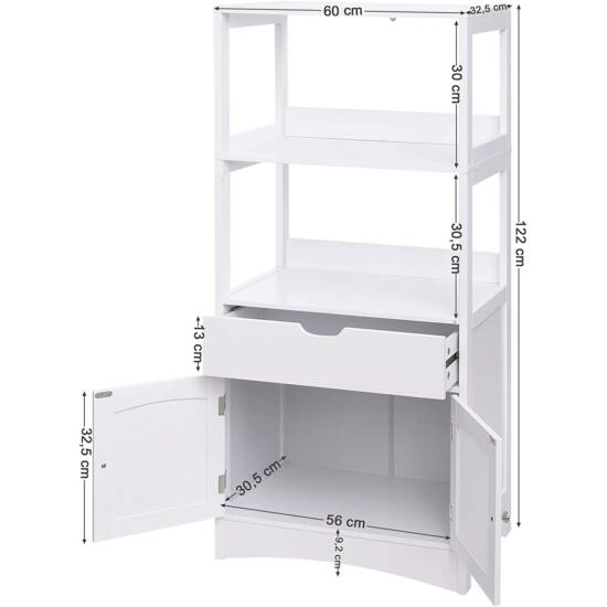 Kupaonski ormarić s 2 otvorene police i dvokrilnim vratima 60 x 32,5 x 122 cm | VASAGLE-vitahome.hr