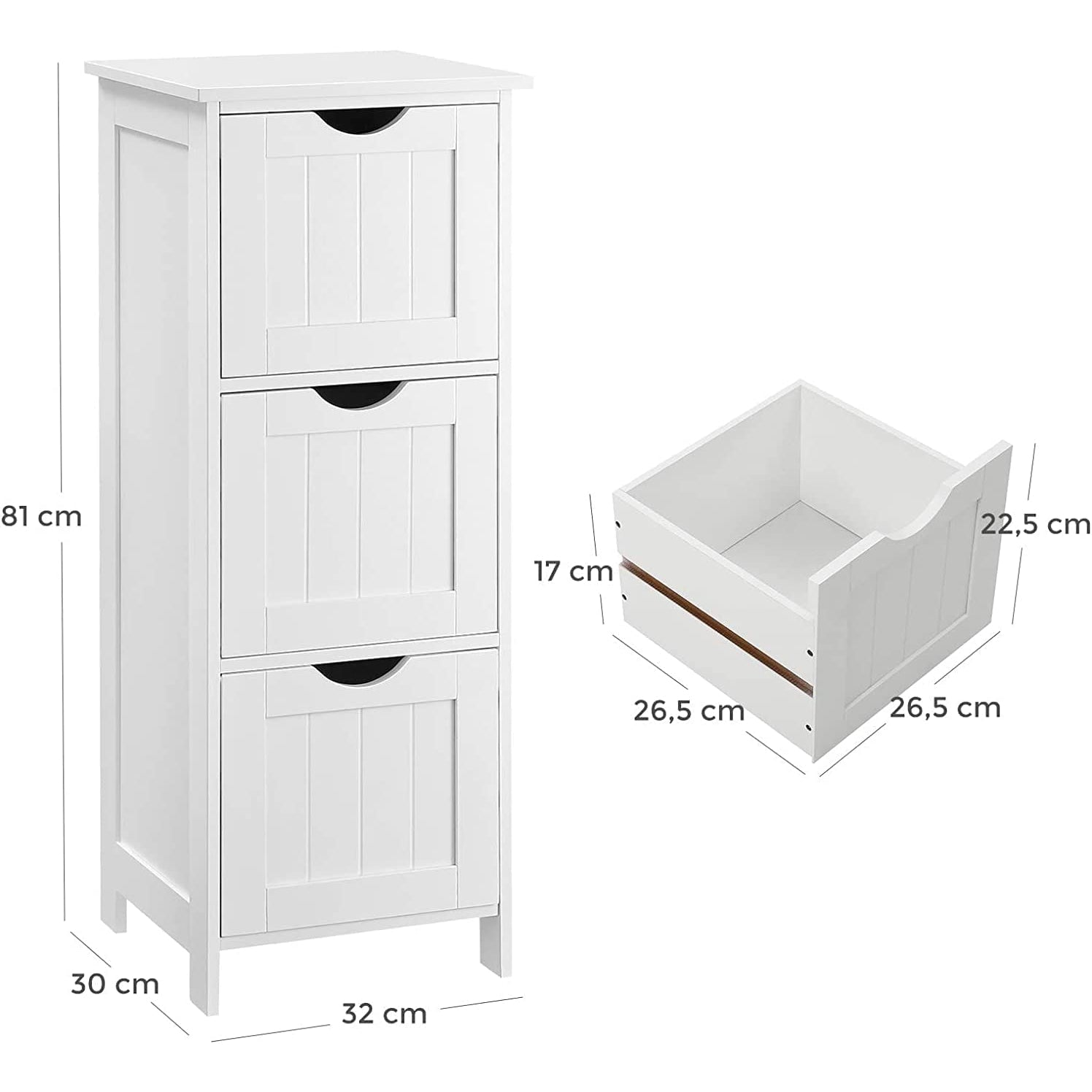 Kupaonski ormarić s 3 velike ladice, 32 x 30 x 81 cm, mat bijeli | VASAGLE-vitahome.hr