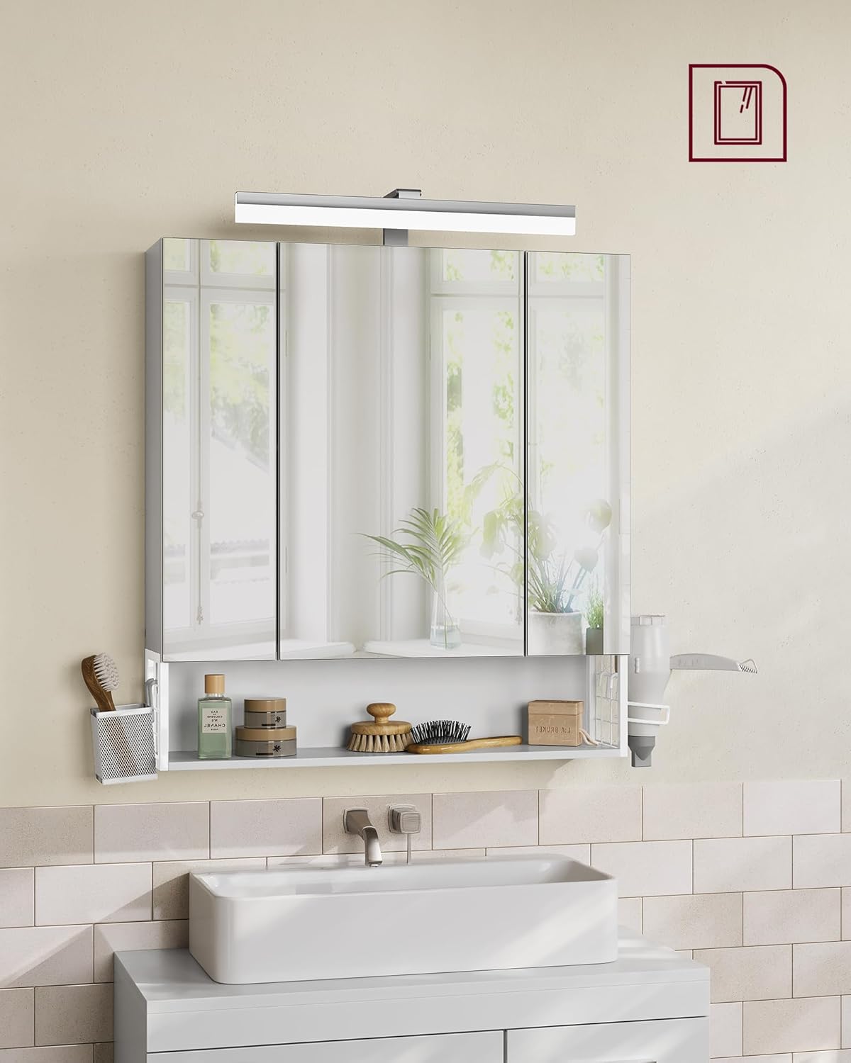 Kupaonski ormarić s LED rasvjetom, utičnicama, 16,5 × 70 × 75 cm, oblačno bijela