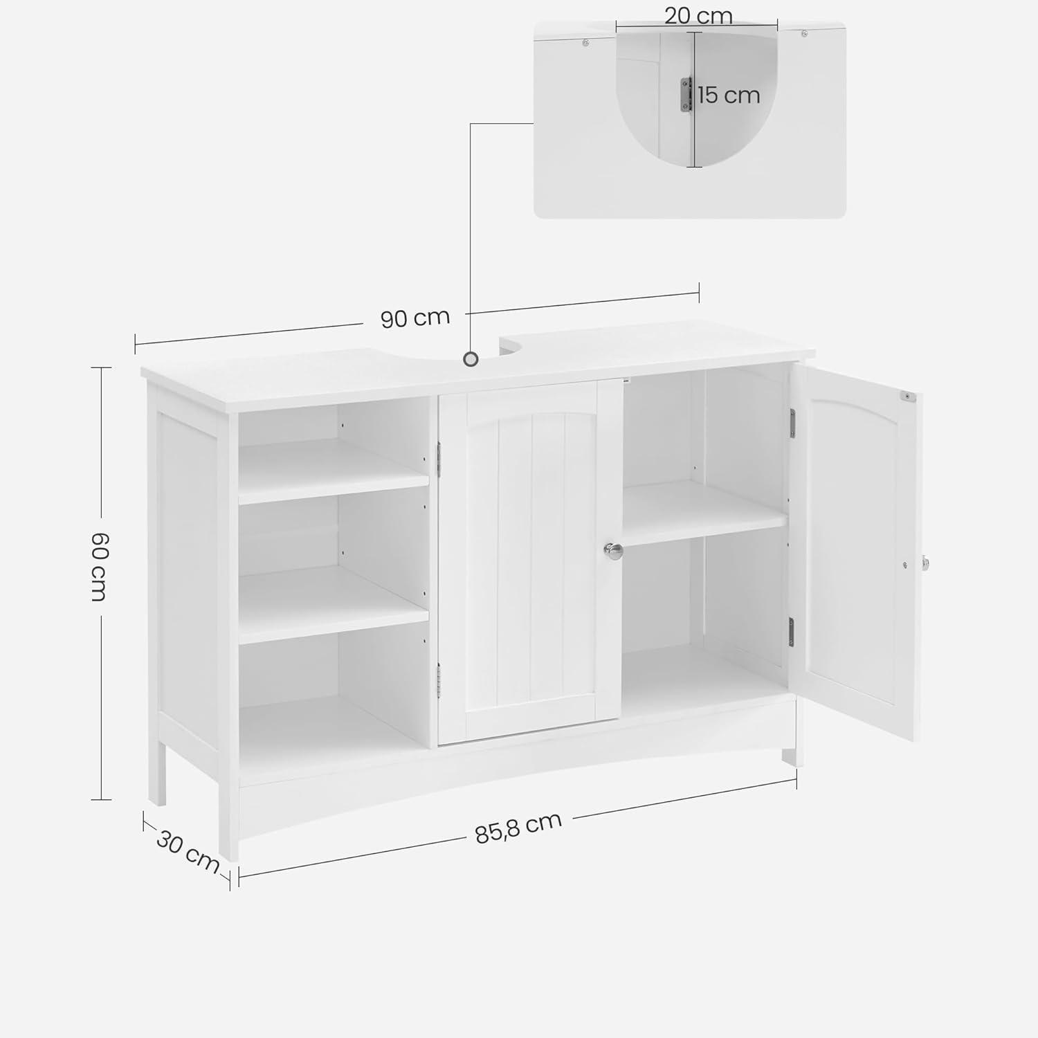 Kupaonski ormarić s otvorenom policom za umivaonik, 90 x 30 x 60 cm, bijeli | VASAGLE-vitahome.hr