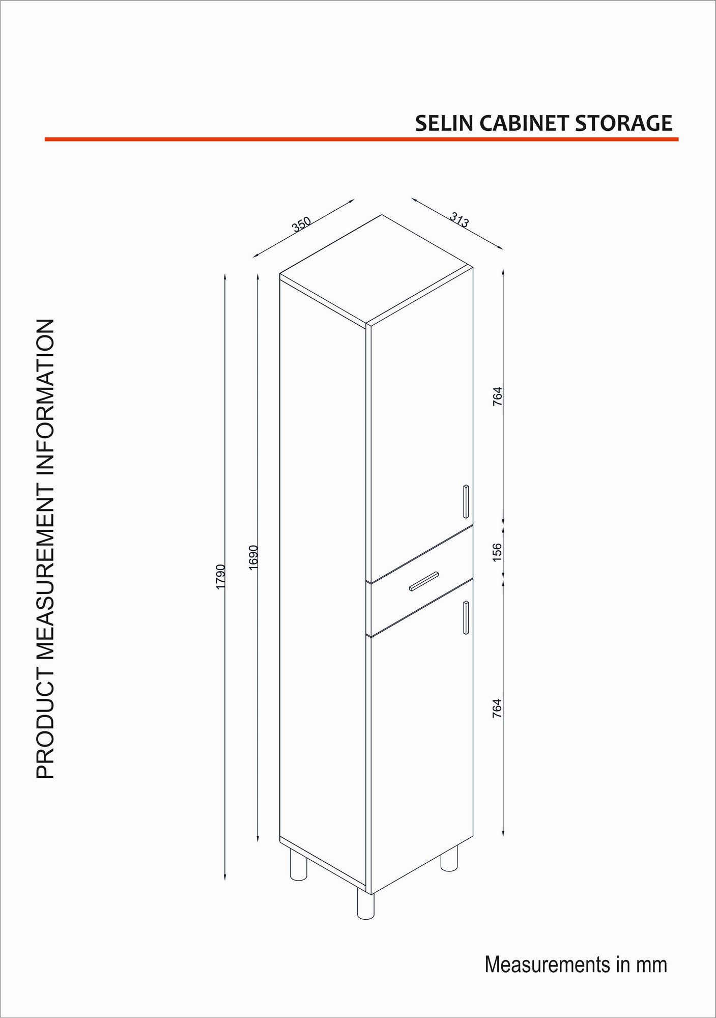 Kupaonski ormarić Selin 2 Doors 1 Drawer | AG-vitahome.hr