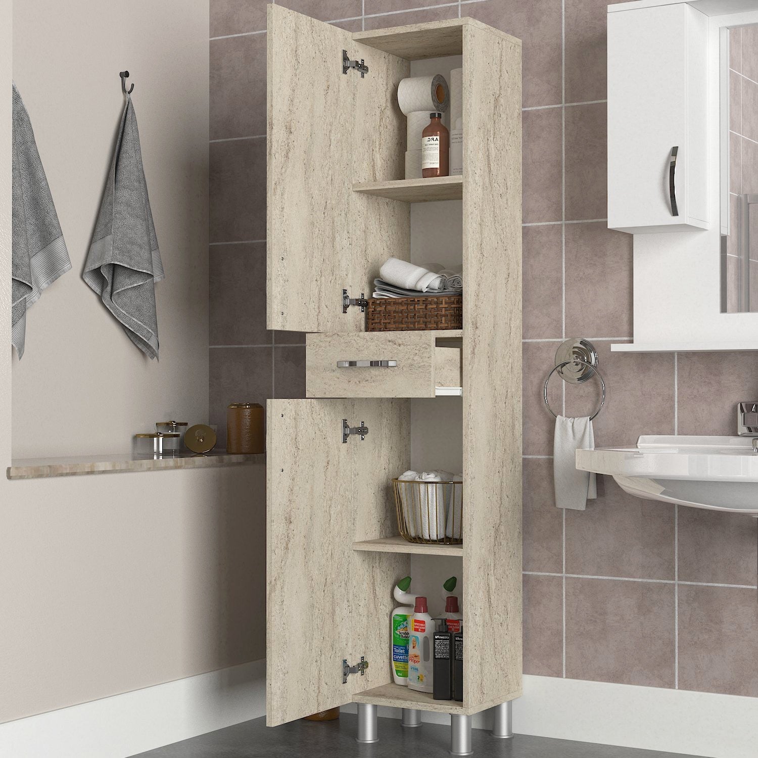 Kupaonski ormarić Selin 2 Doors 1 Drawer | AG-vitahome.hr