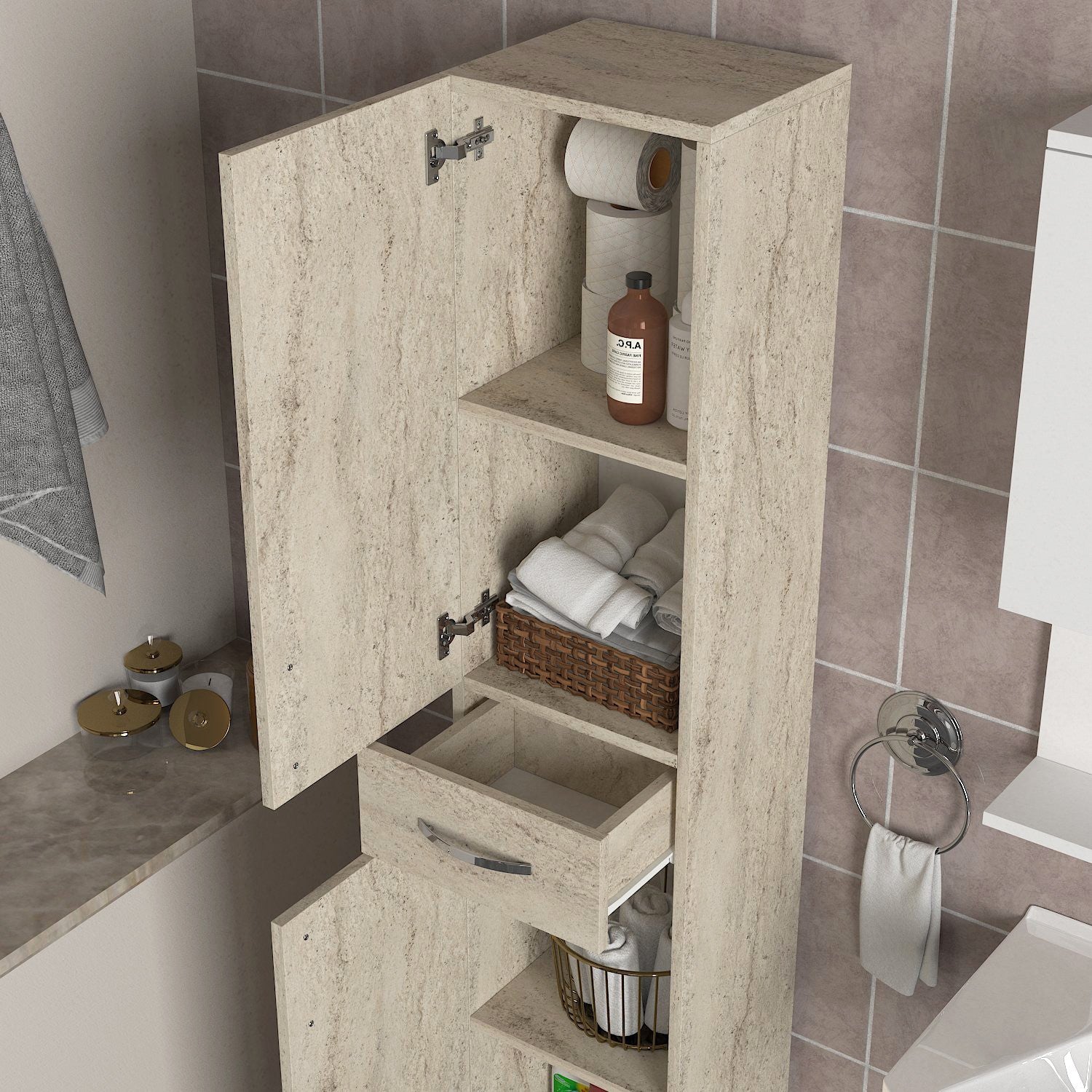 Kupaonski ormarić Selin 2 Doors 1 Drawer | AG-vitahome.hr