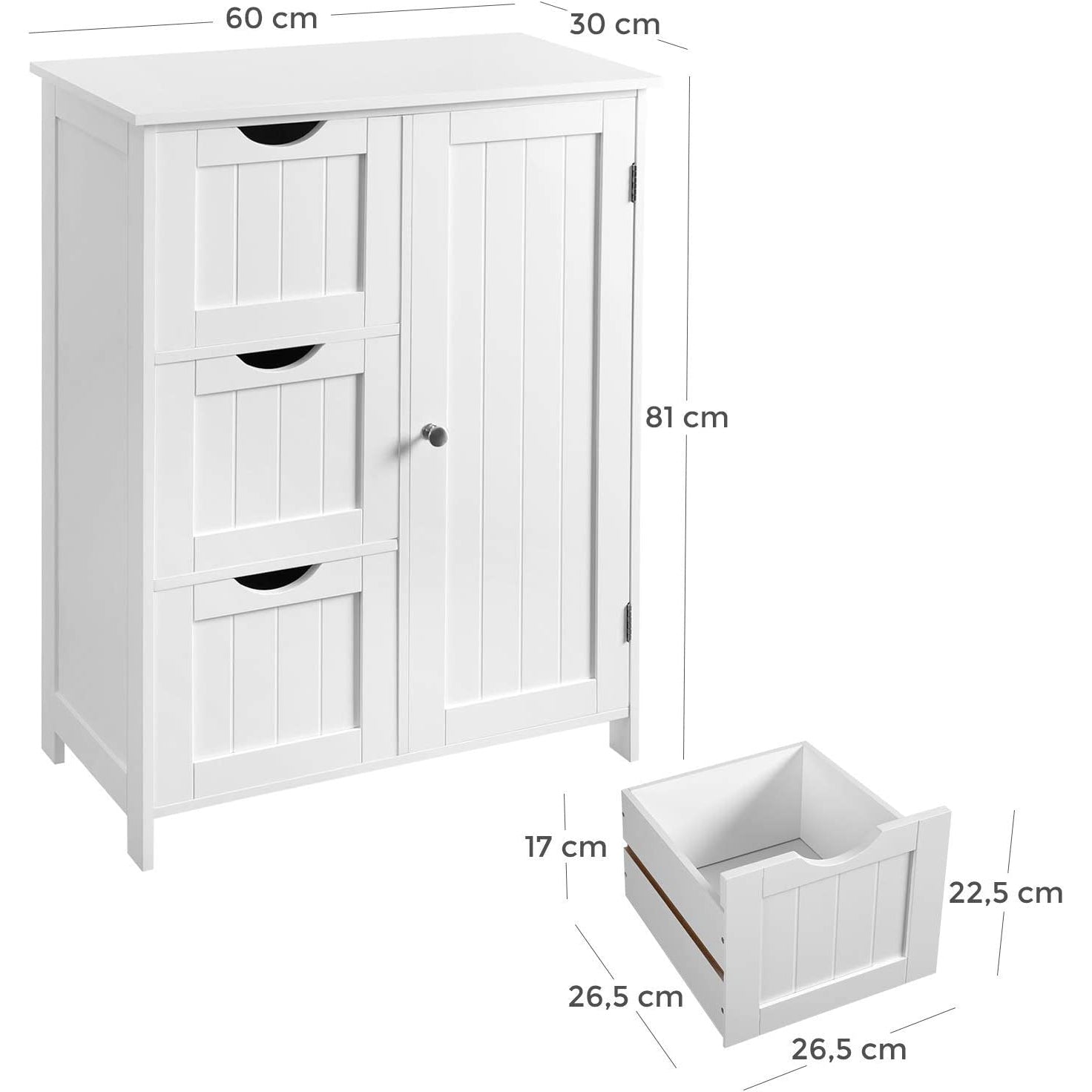 Kupaonski ormarić za odlaganje, podni ormarić 60 x 30 x 81 cm, bijele boje | VASAGLE-vitahome.hr