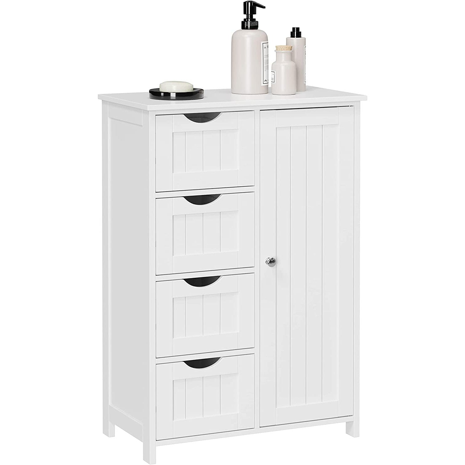 Kupaonski podni ormarić s 4 ladice i skrivenim policama, 55 x 30 x 81 cm, bijeli | VASAGLE-vitahome.hr