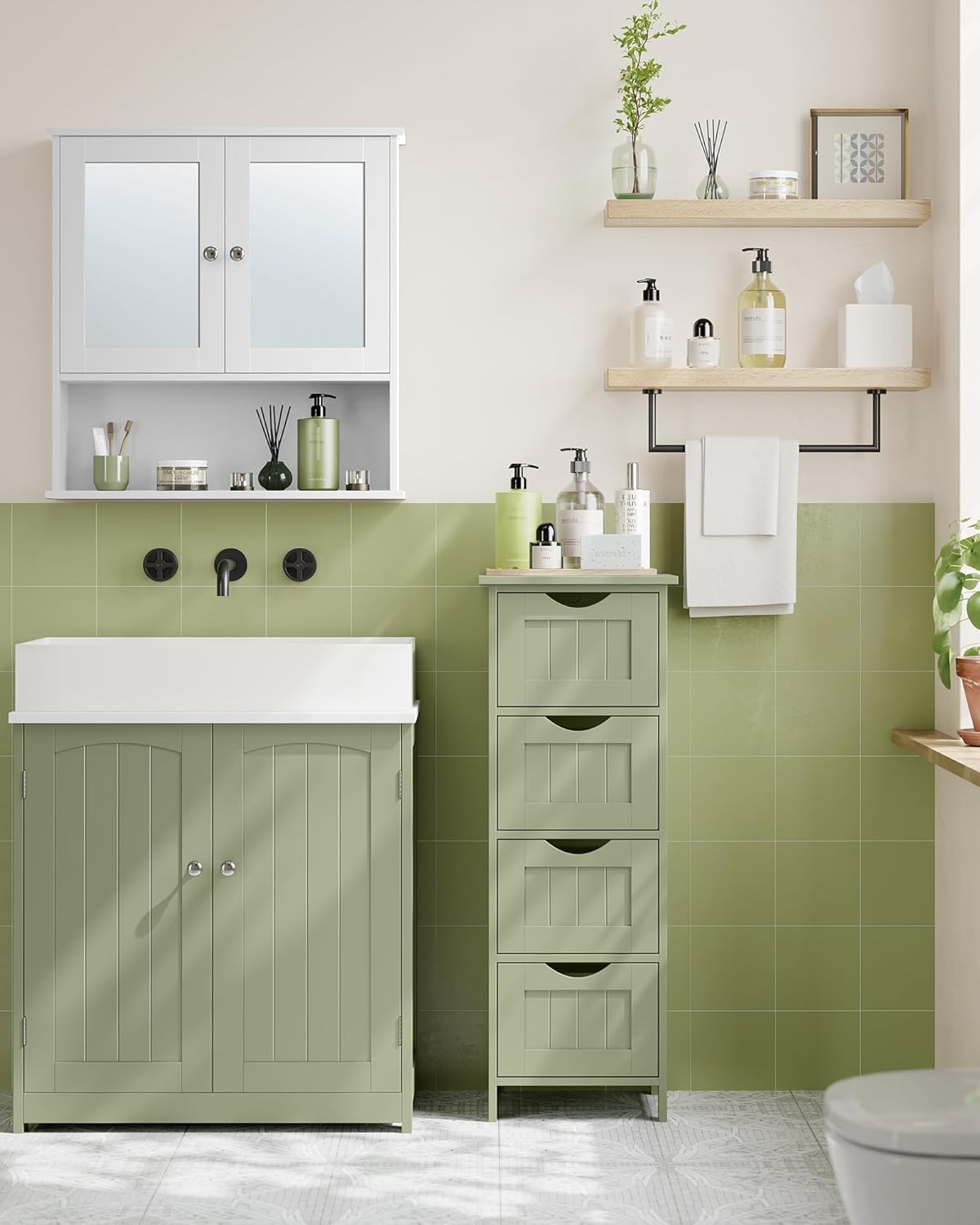 Kupaonski samostojeći ormarić za pohranu 30x30x82 cm, lovor zelena