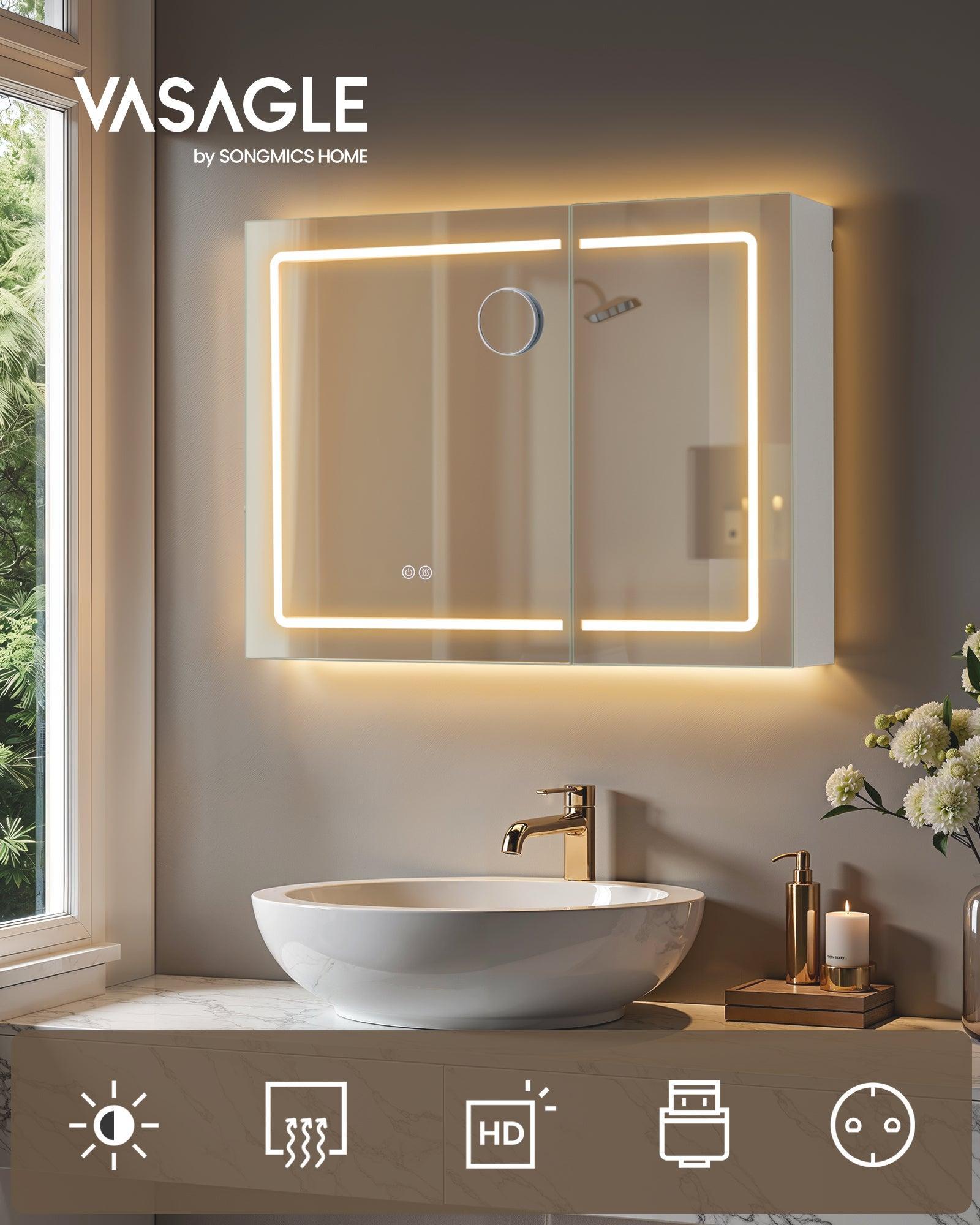 Kupaonski zidni ormar s ogledalom i LED rasvjetom, 16,5 x 50 x 60 cm, bijeli