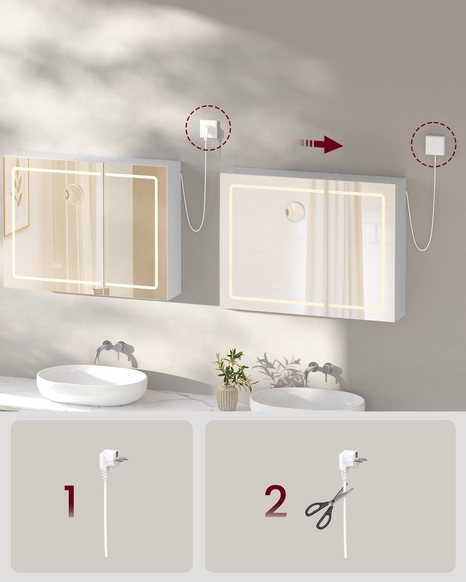 Kupaonski zidni ormar s ogledalom i LED rasvjetom, 16,5 x 80 x 60 cm, bijeli