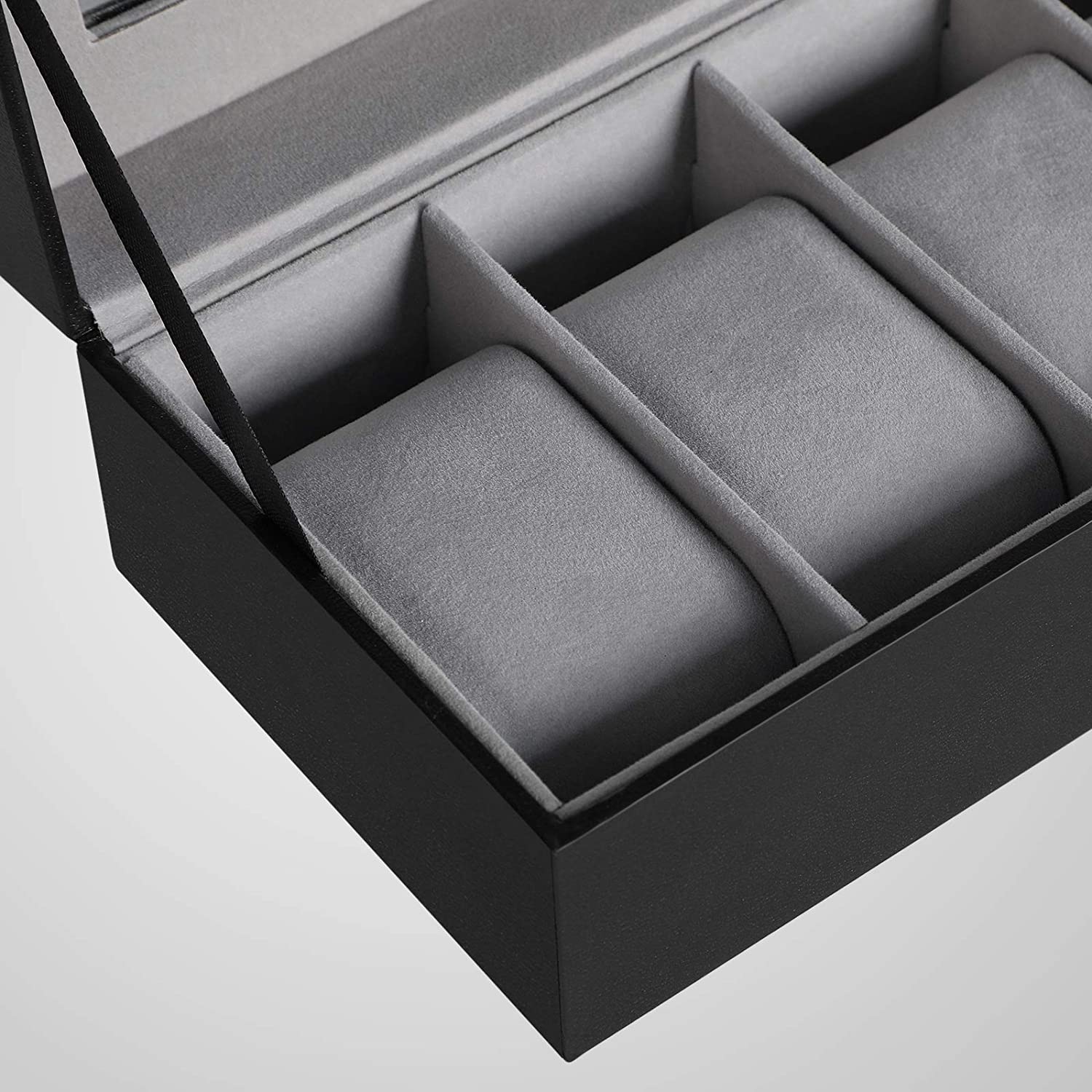 Kutija za 6 satova sa staklenim poklopcem i bravom, 30 x 8 x 11,2 cm, crna | SONGMICS-vitahome.hr