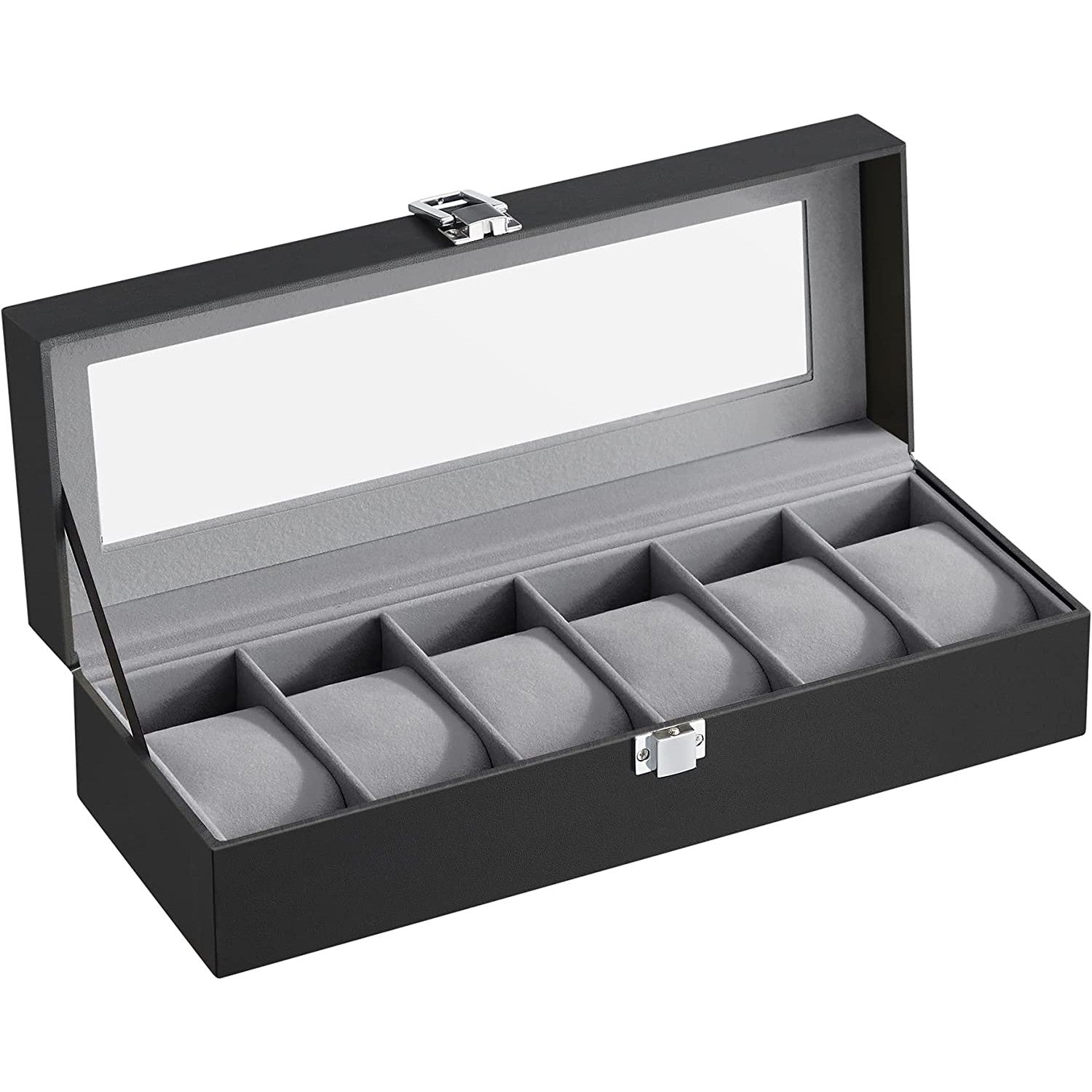 Kutija za 6 satova sa staklenim poklopcem i bravom, 30 x 8 x 11,2 cm, crna | SONGMICS-vitahome.hr