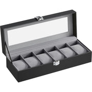 Kutija za 6 satova sa staklenim poklopcem i bravom, 30 x 8 x 11,2 cm, crna | SONGMICS-vitahome.hr
