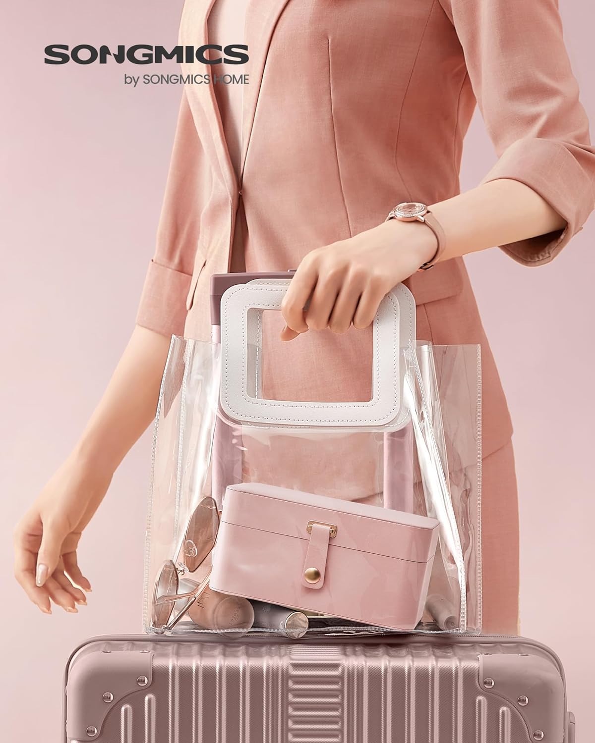 Kutija za nakit, dvorazinska pohrana, 11 x 16 x 8 cm, ružičasta