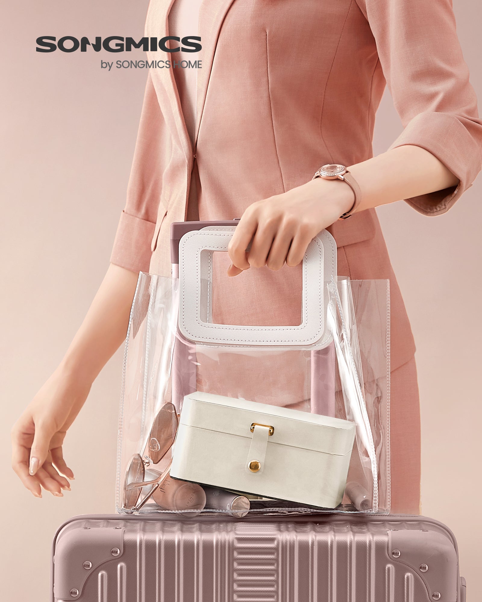 Kutija za nakit, dvorazinska pohrana nakita, 11 x 16 x 8 cm, oblačno bijela