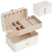 Kutija za nakit, dvorazinska pohrana nakita, 11 x 16 x 8 cm, oblačno bijela