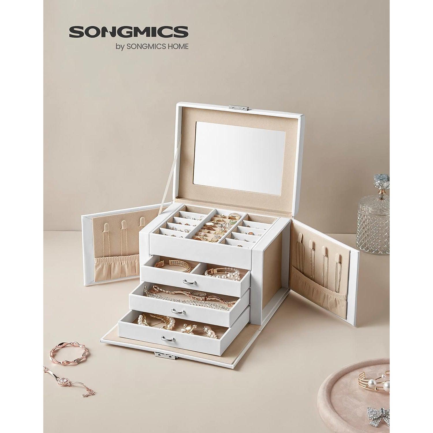Kutija za nakit na 4 razine, može se zaključati, 22,5 x 16,5 x 17,5 cm, bijela | SONGMICS-vitahome.hr