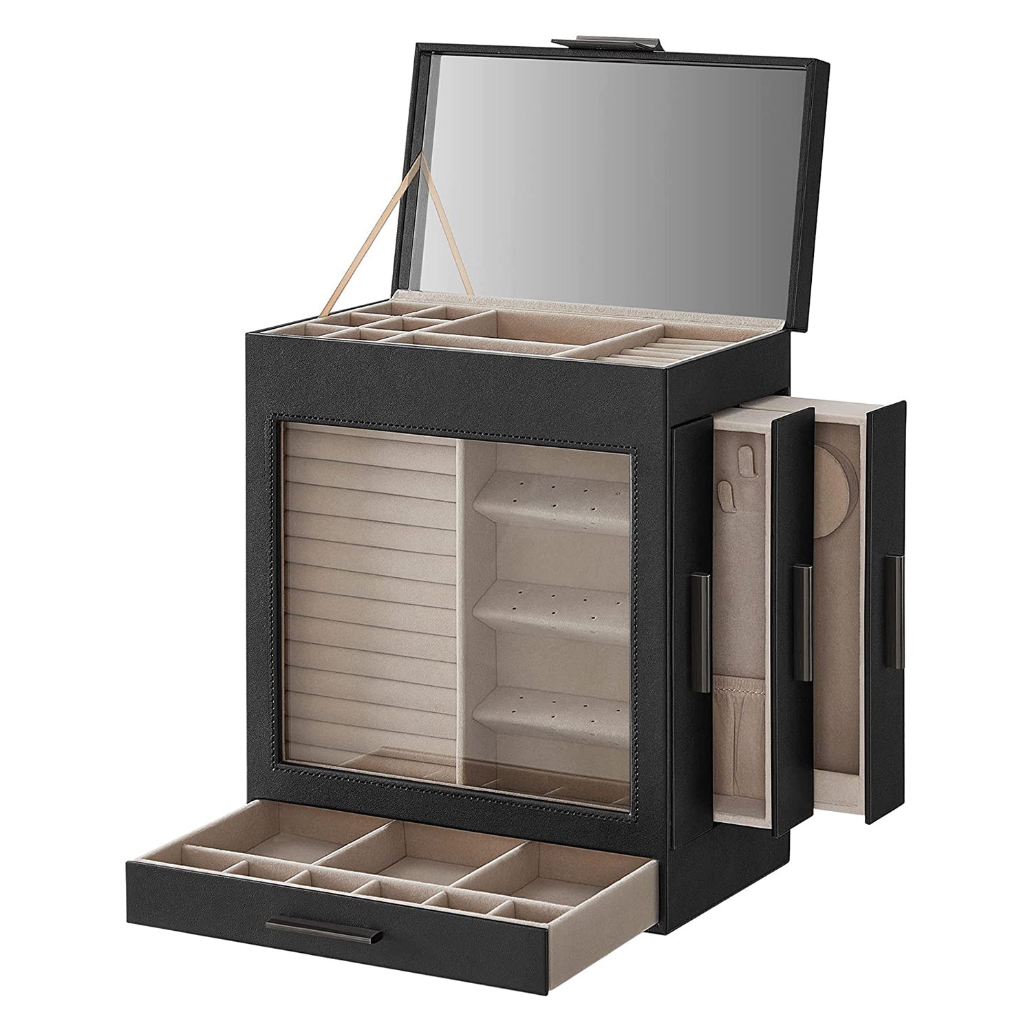 Kutija za nakit na 5 razina s ogledalom, 15.5x26.2x32 cm, crne boje | SONGMICS-vitahome.hr