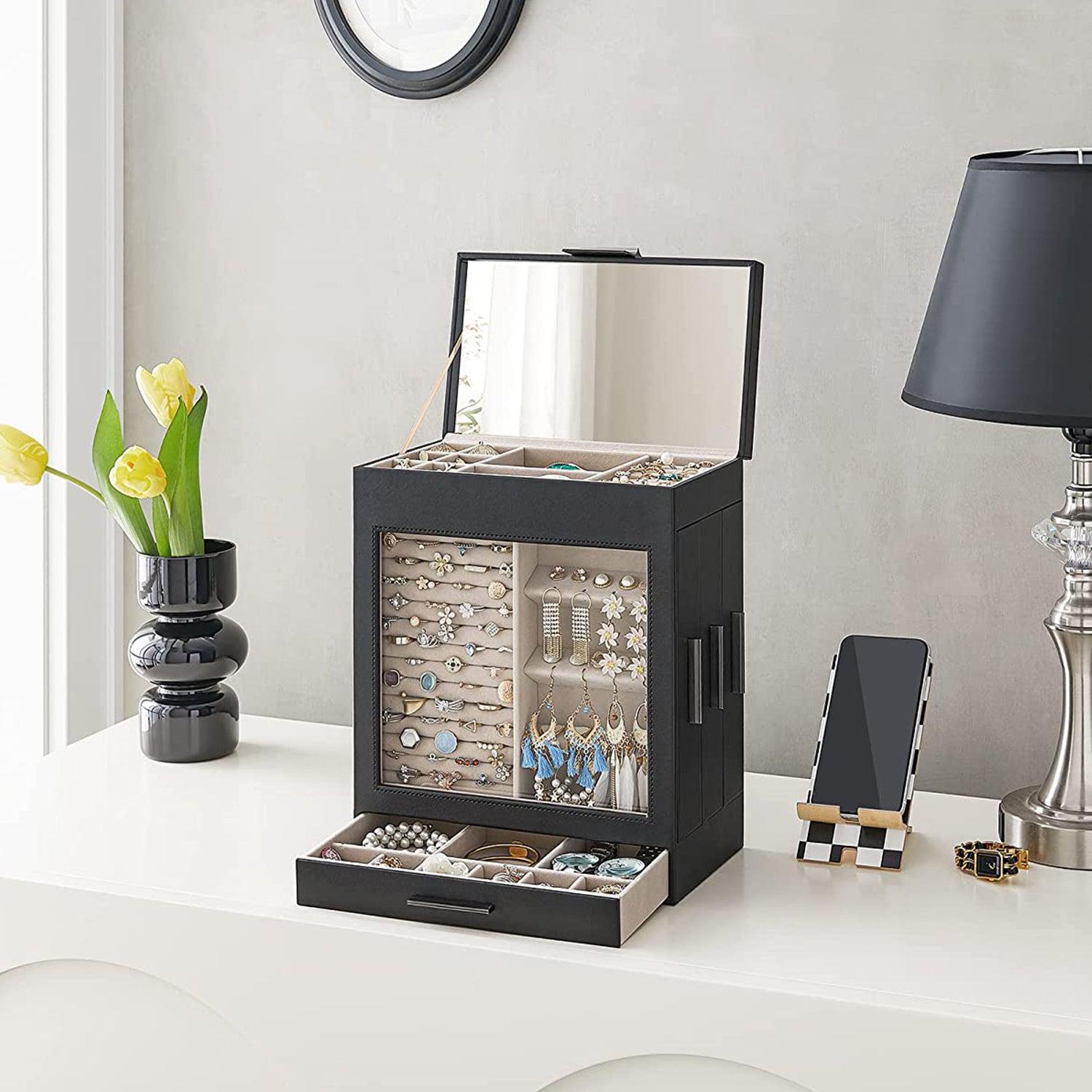 Kutija za nakit na 5 razina s ogledalom, 15.5x26.2x32 cm, crne boje | SONGMICS-vitahome.hr