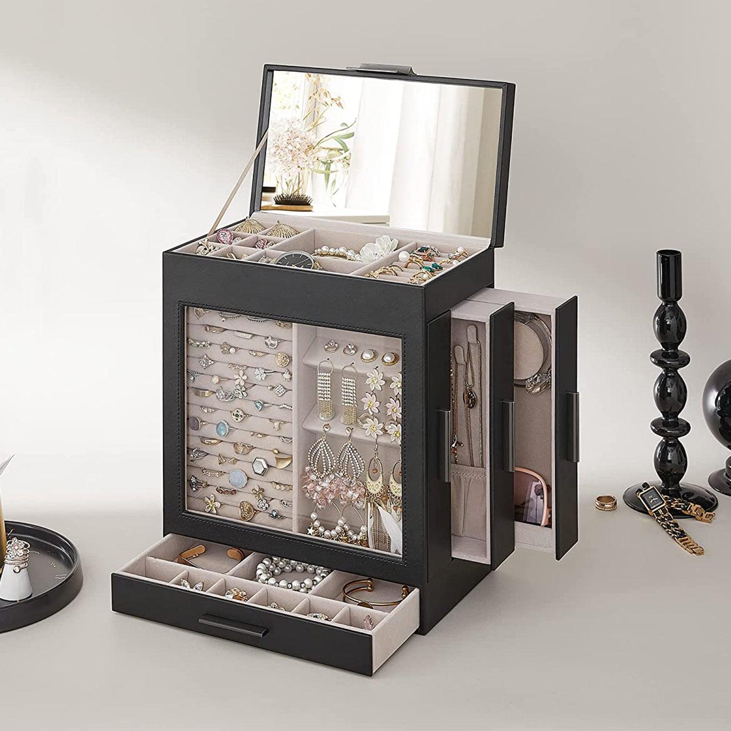 Kutija za nakit na 5 razina s ogledalom, 15.5x26.2x32 cm, crne boje | SONGMICS-vitahome.hr