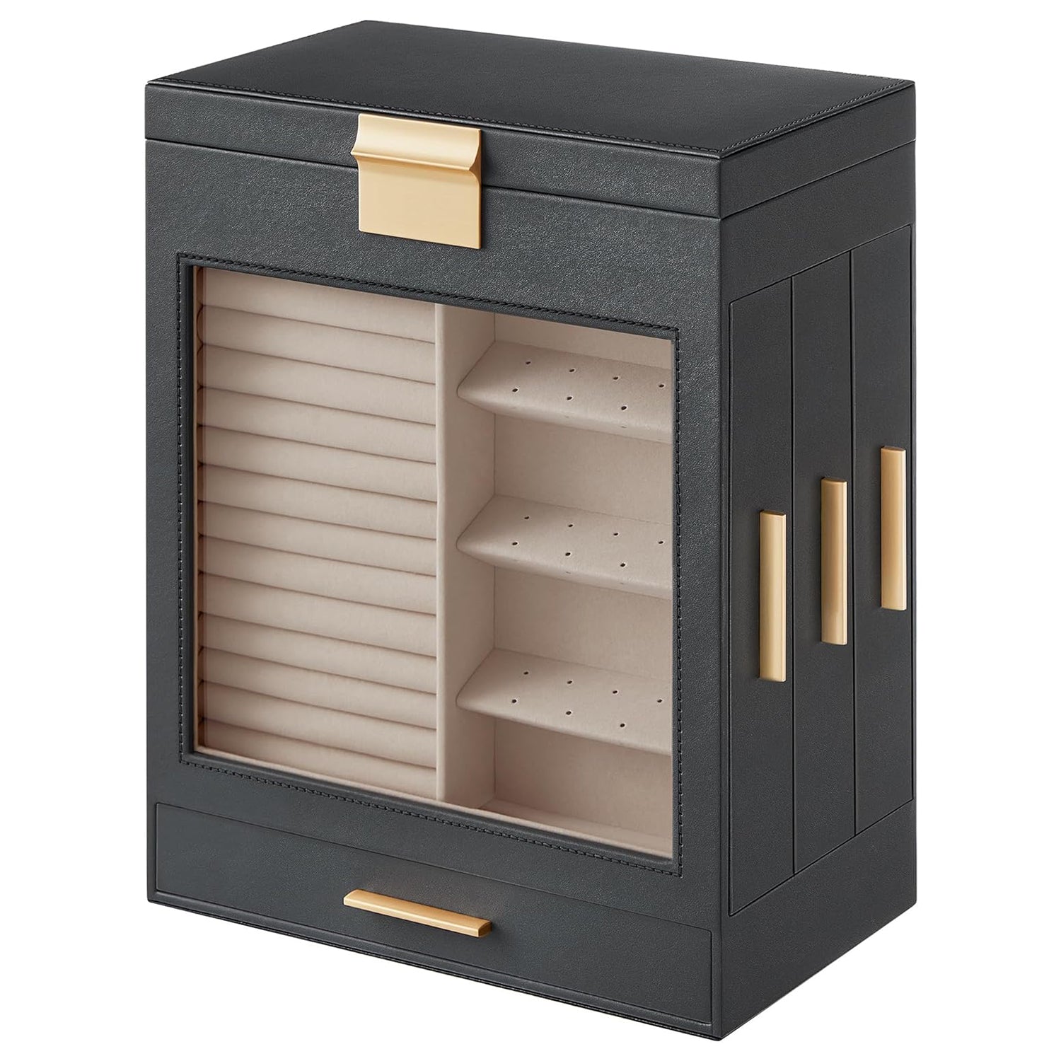 Kutija za nakit na 5 razina s ogledalom, 15.5x26.2x32 cm, tamno siva i zlatna | SONGMICS-vitahome.hr