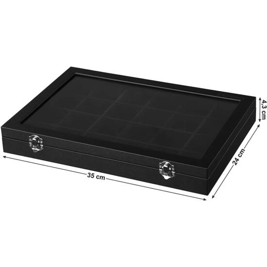 Kutija za nakit s 24 pretinca, vitrina za prstenje, 35 x 24 x 4,3 cm, crna | SONGMICS-vitahome.hr