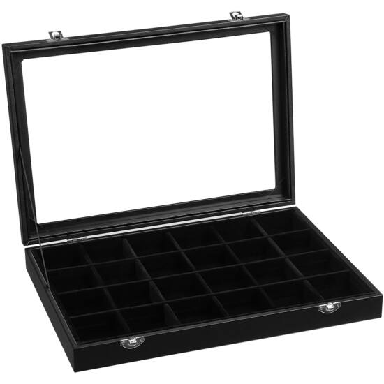 Kutija za nakit s 24 pretinca, vitrina za prstenje, 35 x 24 x 4,3 cm, crna | SONGMICS-vitahome.hr