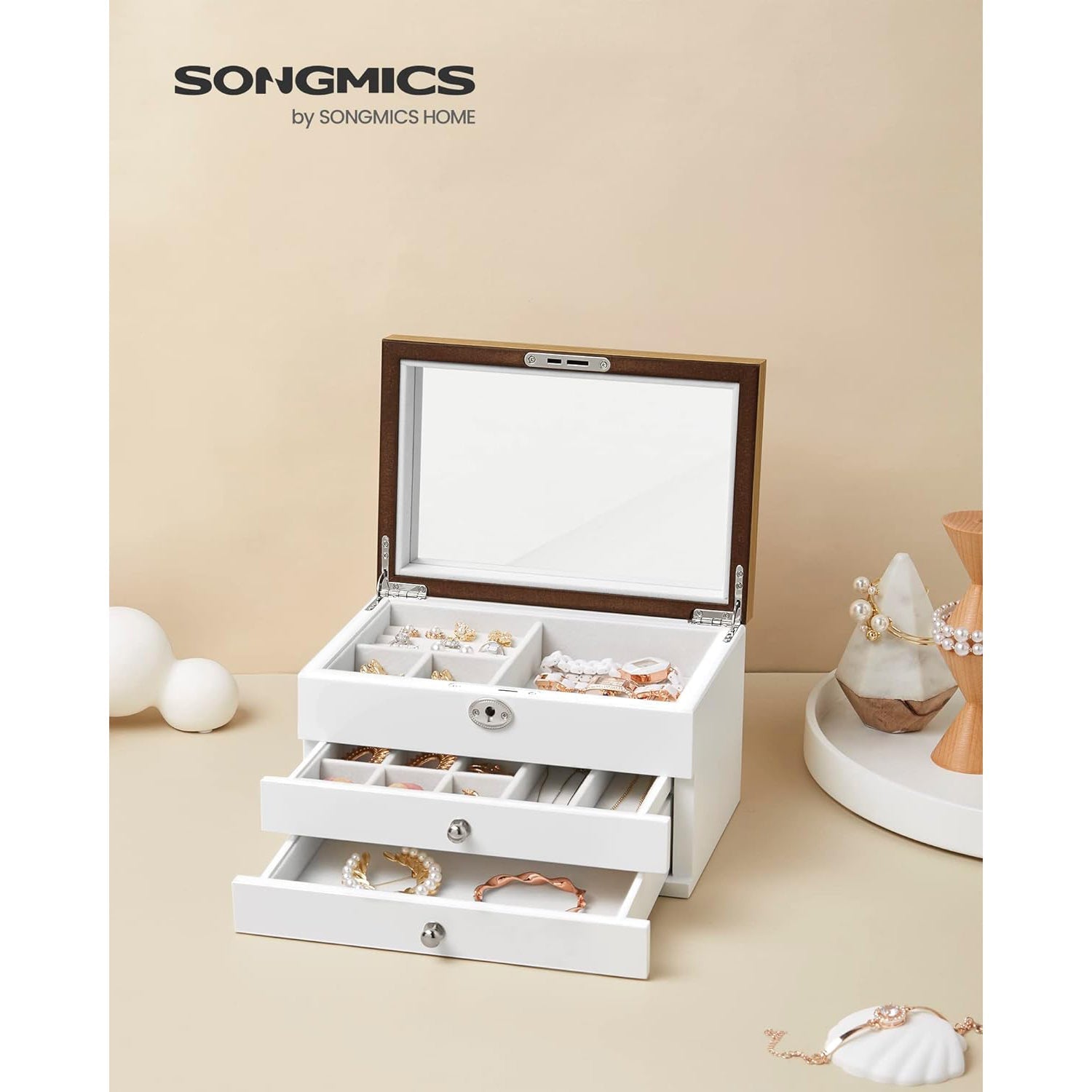 Kutija za nakit s 3 ladice s podstavom od baršuna | SONGMICS-vitahome.hr