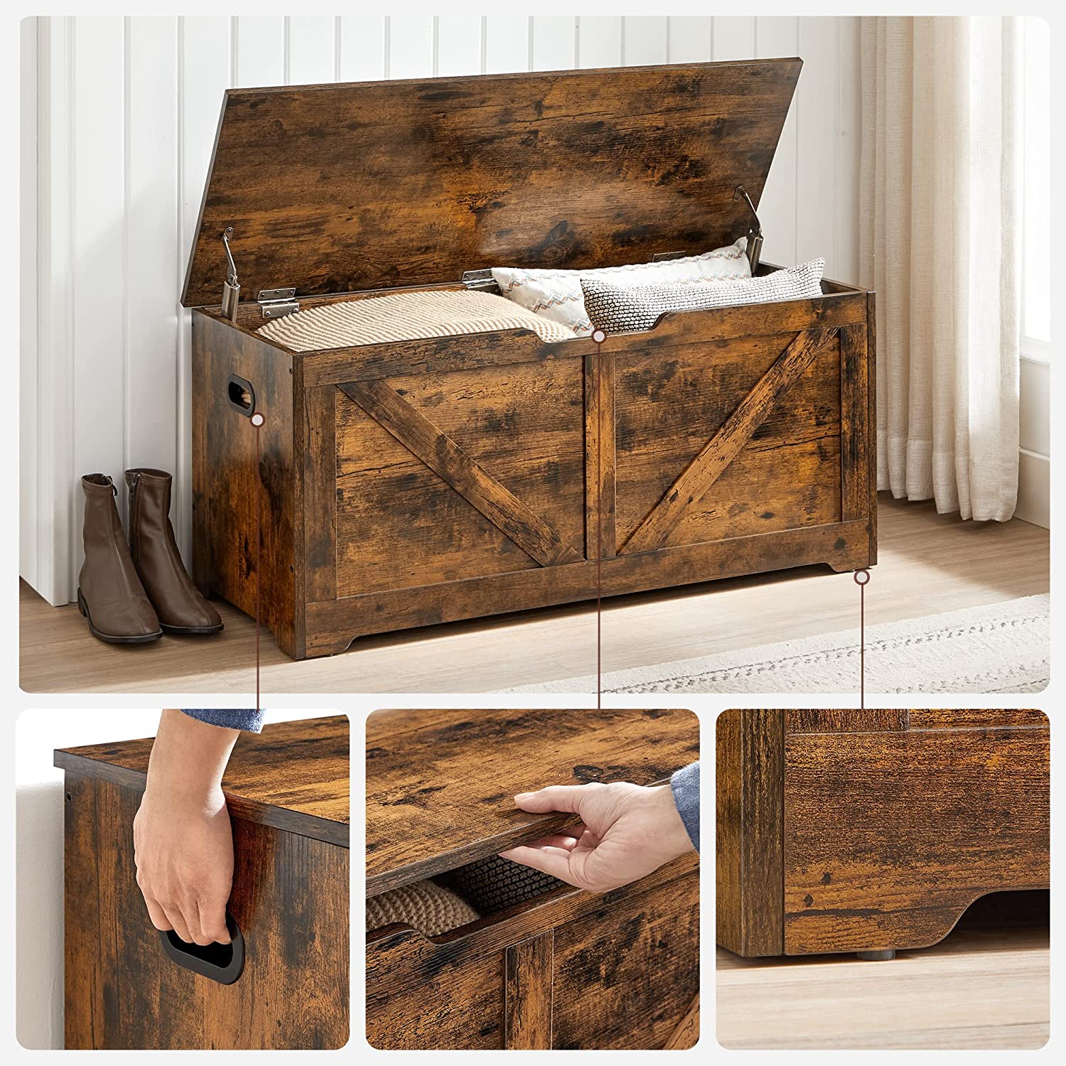 Kutija za odlaganje, kutija za sjedenje 100 x 46 x 40 cm rustikalno smeđa | Vasagle-vitahome.hr