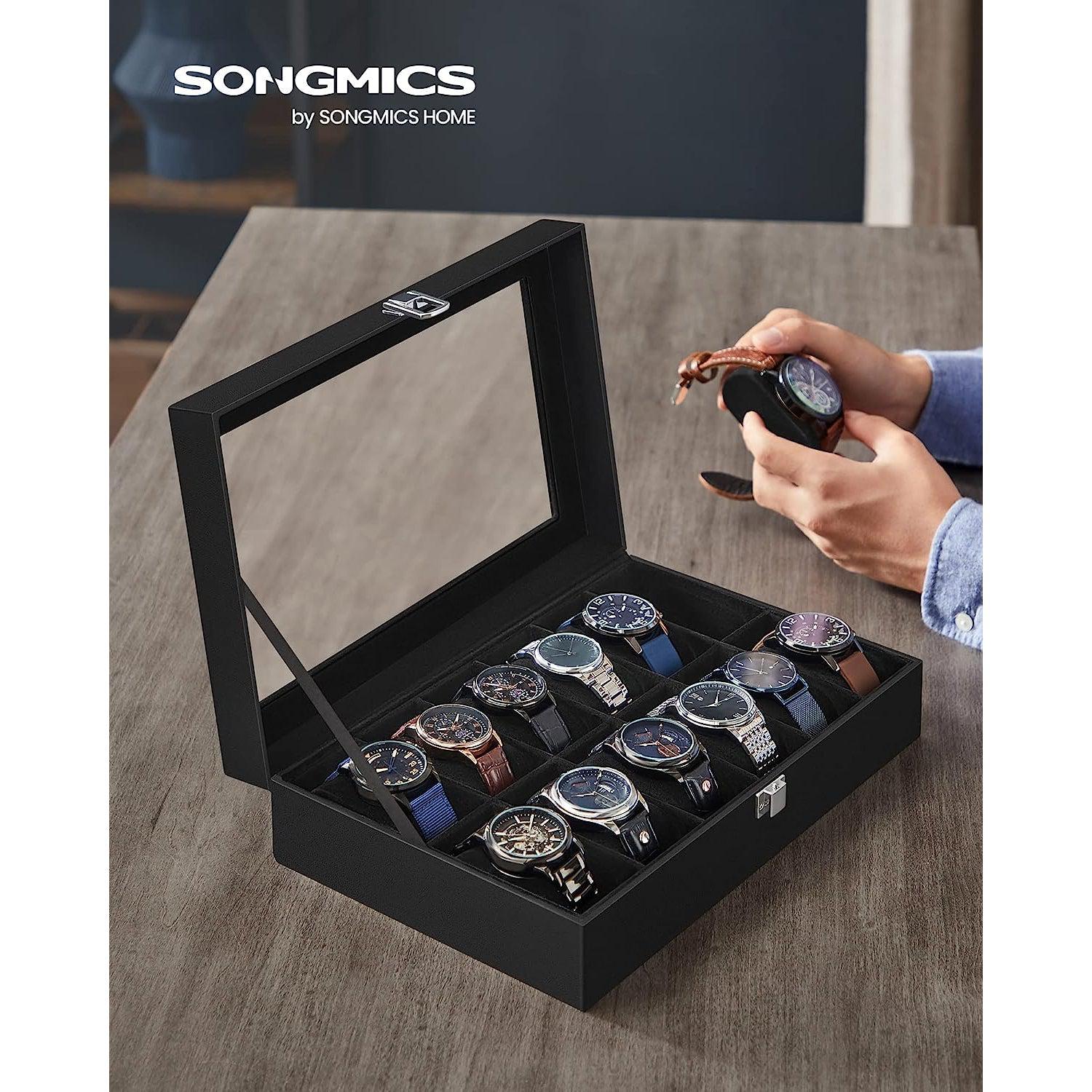 Kutija za pohranjivanje satova za 12 satova, 32,5 x 8,5 x 19 cm, crna | SONGMICS-vitahome.hr