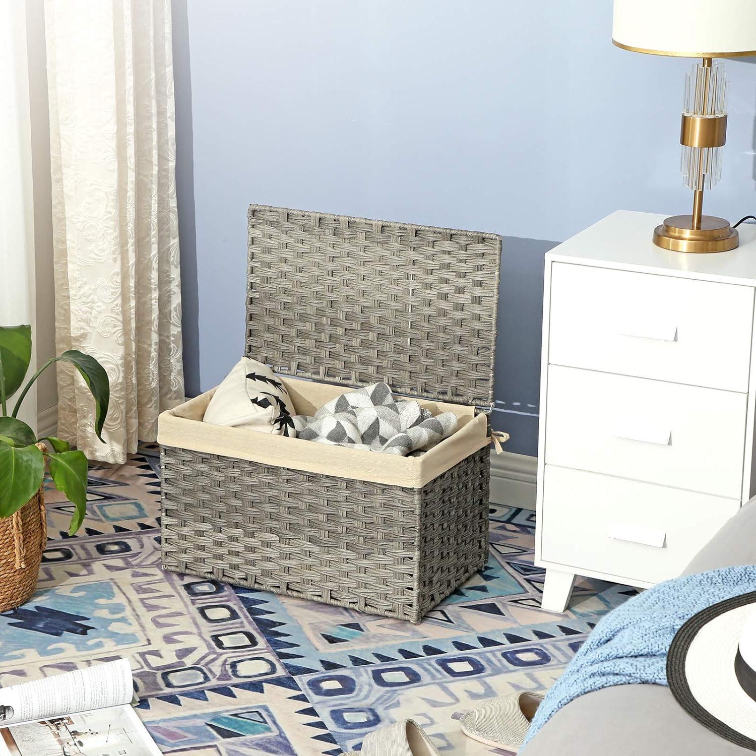 Kutija za pohranu u stilu ratana, košara za pohranu, 65 litara, siva| SONGMICS | SONGMICS-vitahome.hr