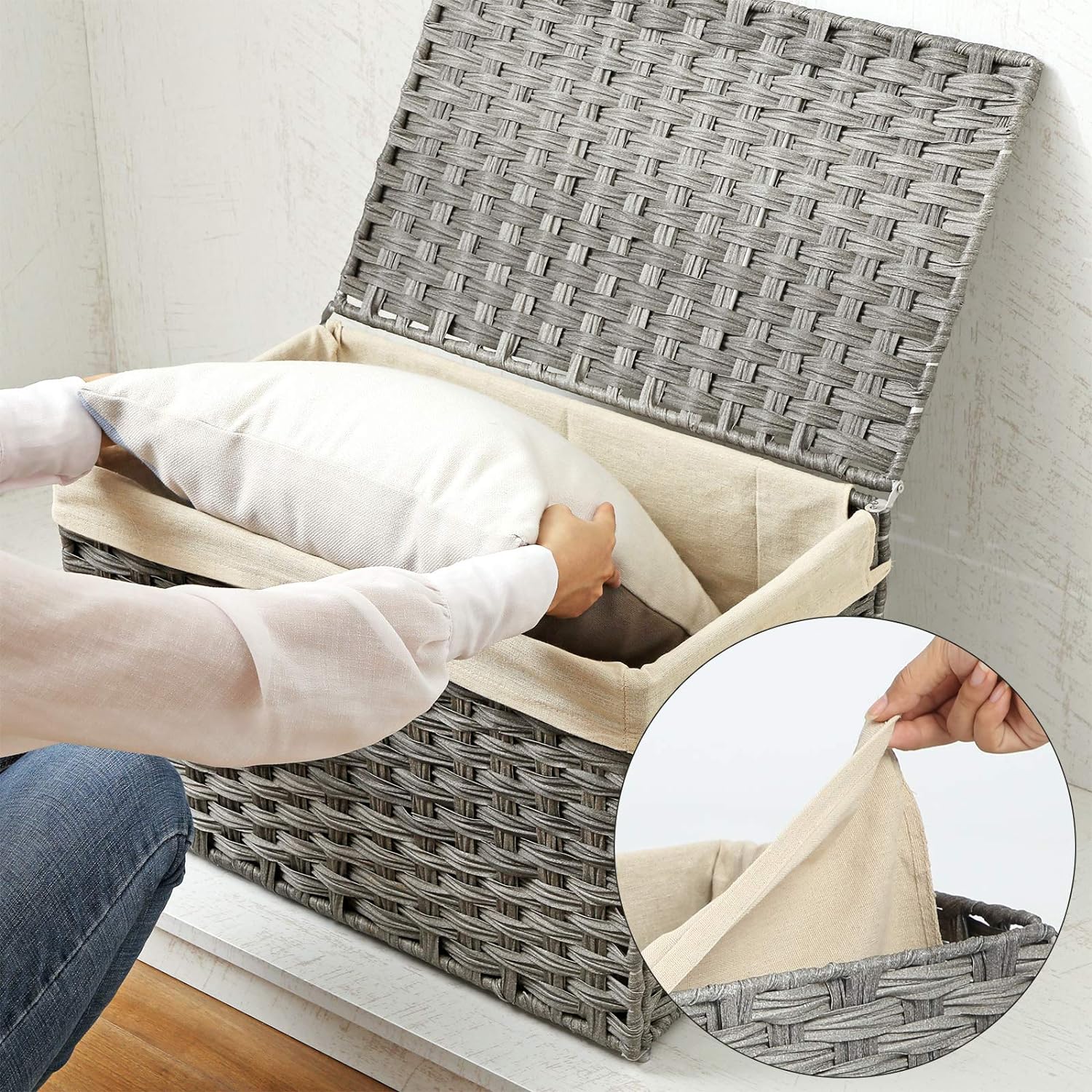 Kutija za pohranu u stilu ratana, košara za pohranu, 65 litara, siva| SONGMICS | SONGMICS-vitahome.hr