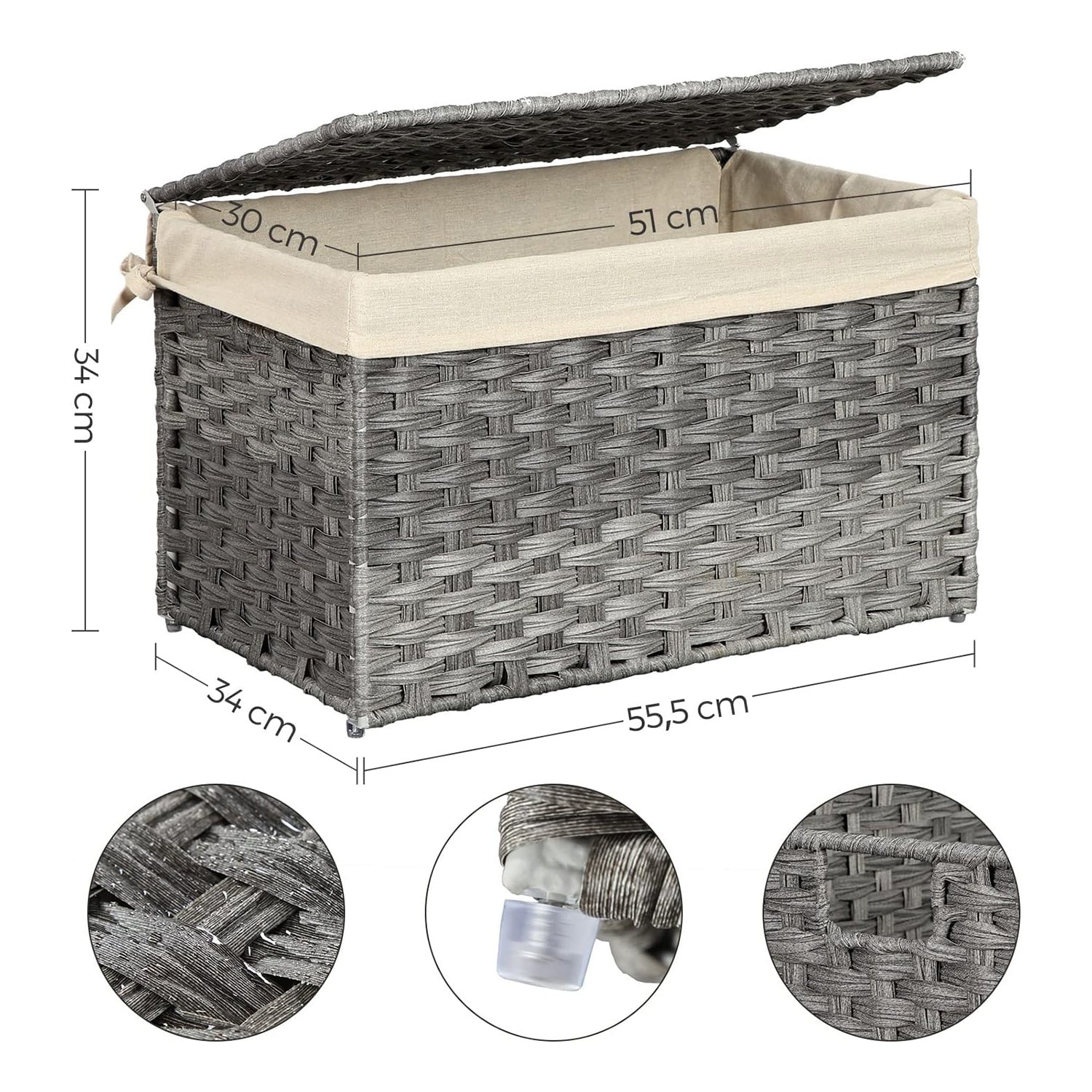 Kutija za pohranu u stilu ratana, košara za pohranu, 65 litara, siva| SONGMICS | SONGMICS-vitahome.hr