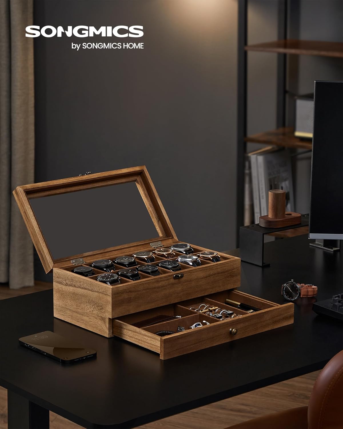 Kutija za satove s 12 odjeljaka, boja rustikalnog oraha