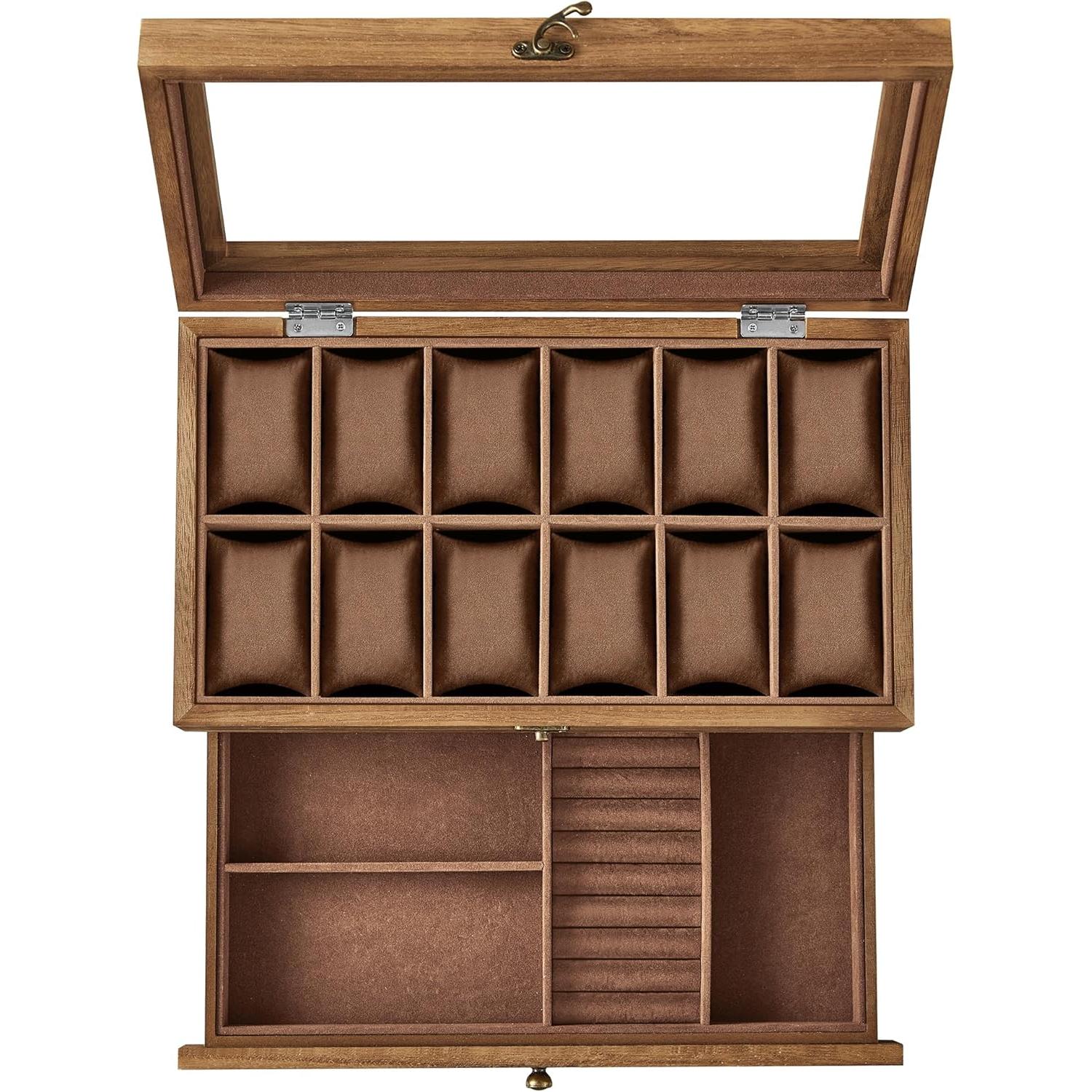 Kutija za satove s 12 odjeljaka, boja rustikalnog oraha