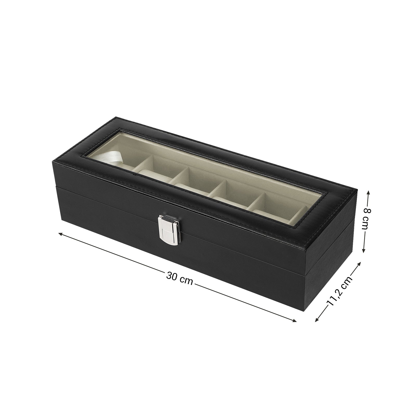 Kutija za satove s 6 pretinaca, 11,2 x 30 x 8 cm, crna