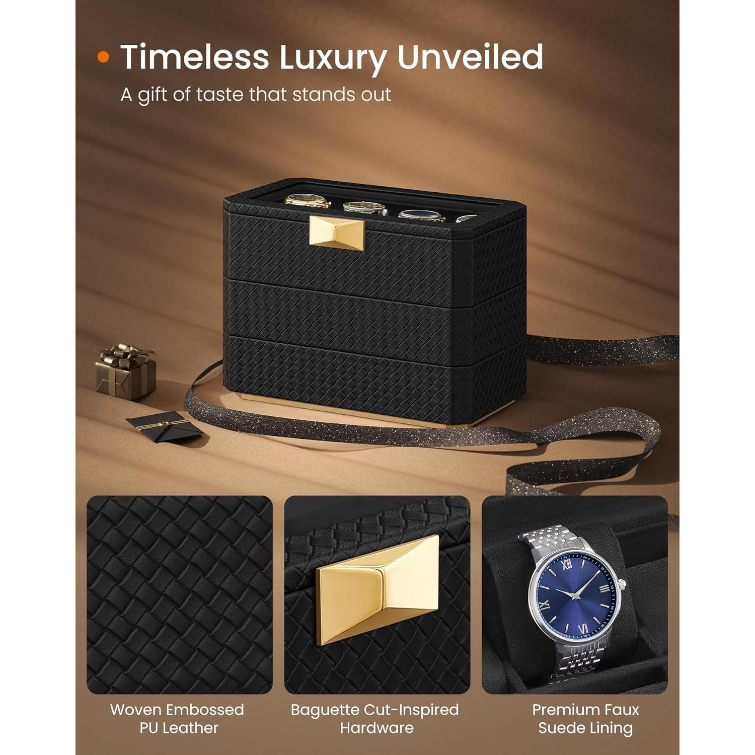 Kutija za satove s 8 odjeljaka, 16.3 x 27.3 x 20.5 cm, crna | SONGMICS-vitahome.hr