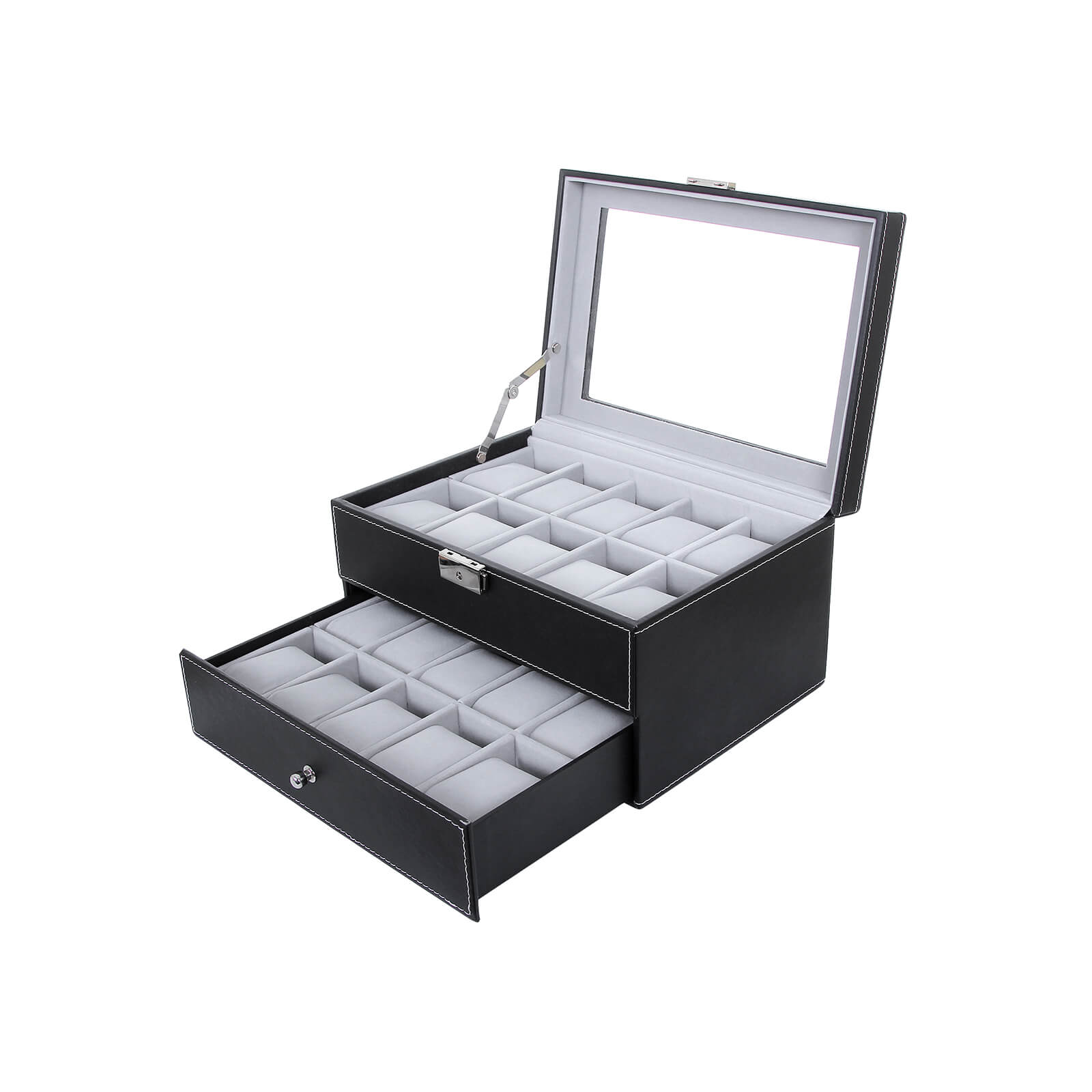 Kutija za satove za 20 satova sa staklenim poklopcem, 28,5x16x20,5 cm, crna | SONGMICS-vitahome.hr