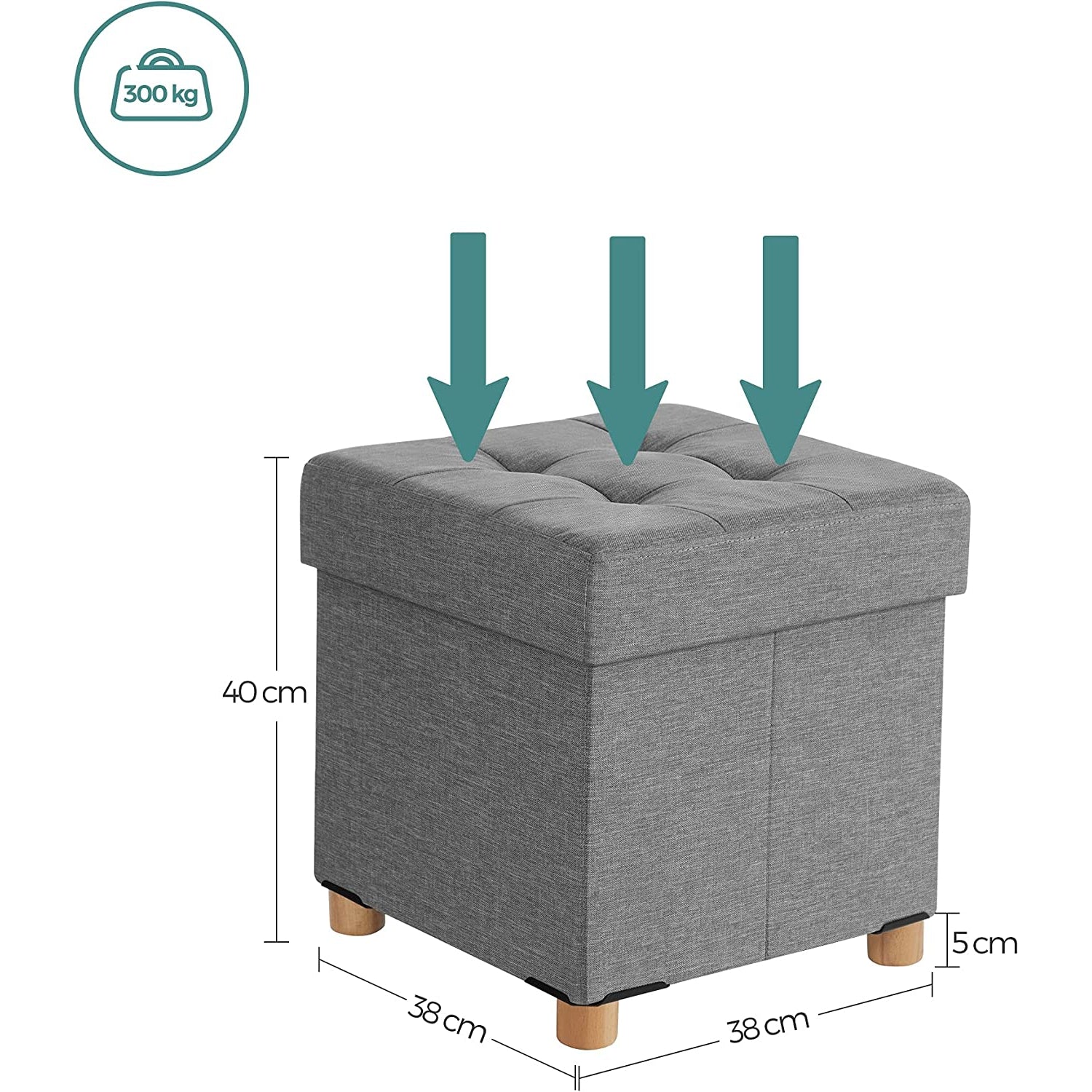 kutija za sjedenje, podstavljena, nosivost do 300 kg, svijetlo siva | SONGMICS-vitahome.hr
