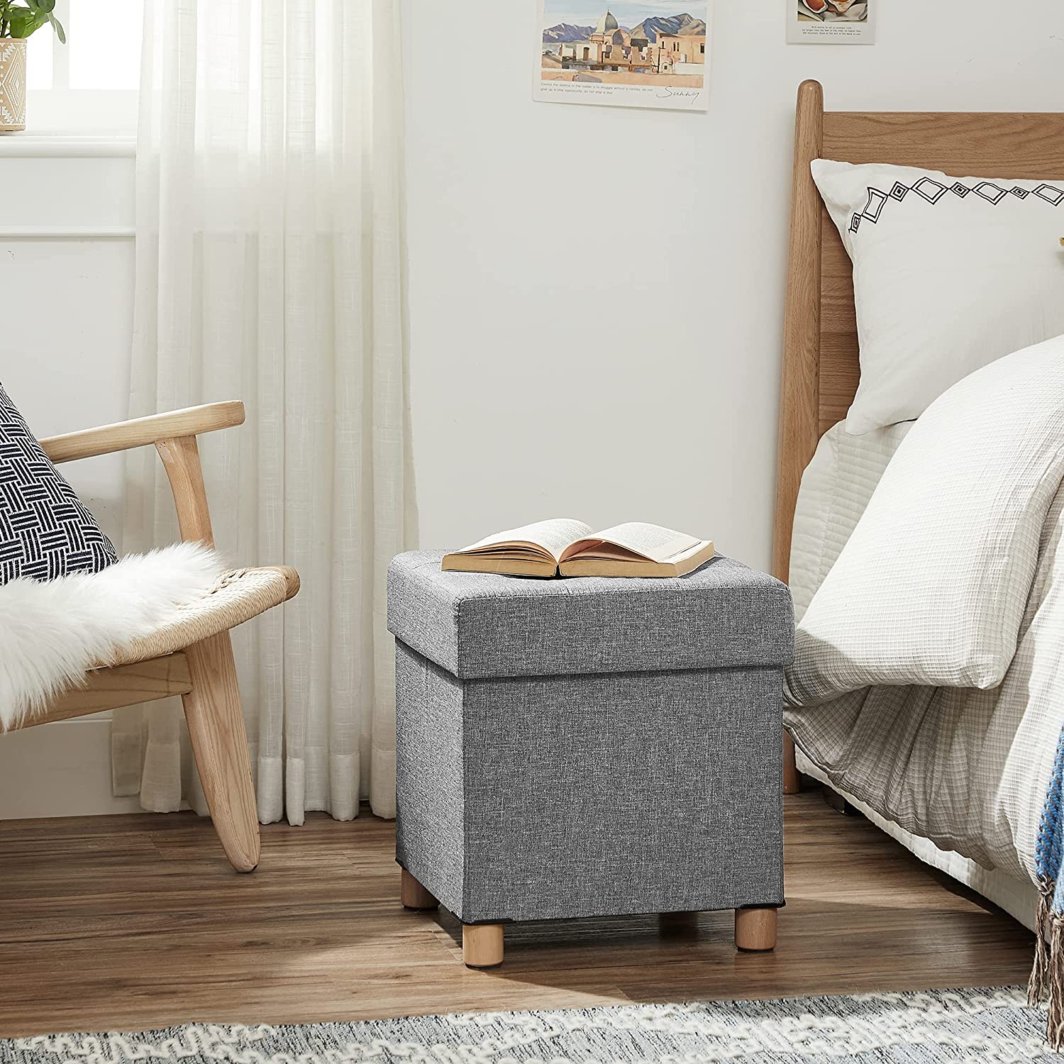 kutija za sjedenje, podstavljena, nosivost do 300 kg, svijetlo siva | SONGMICS-vitahome.hr
