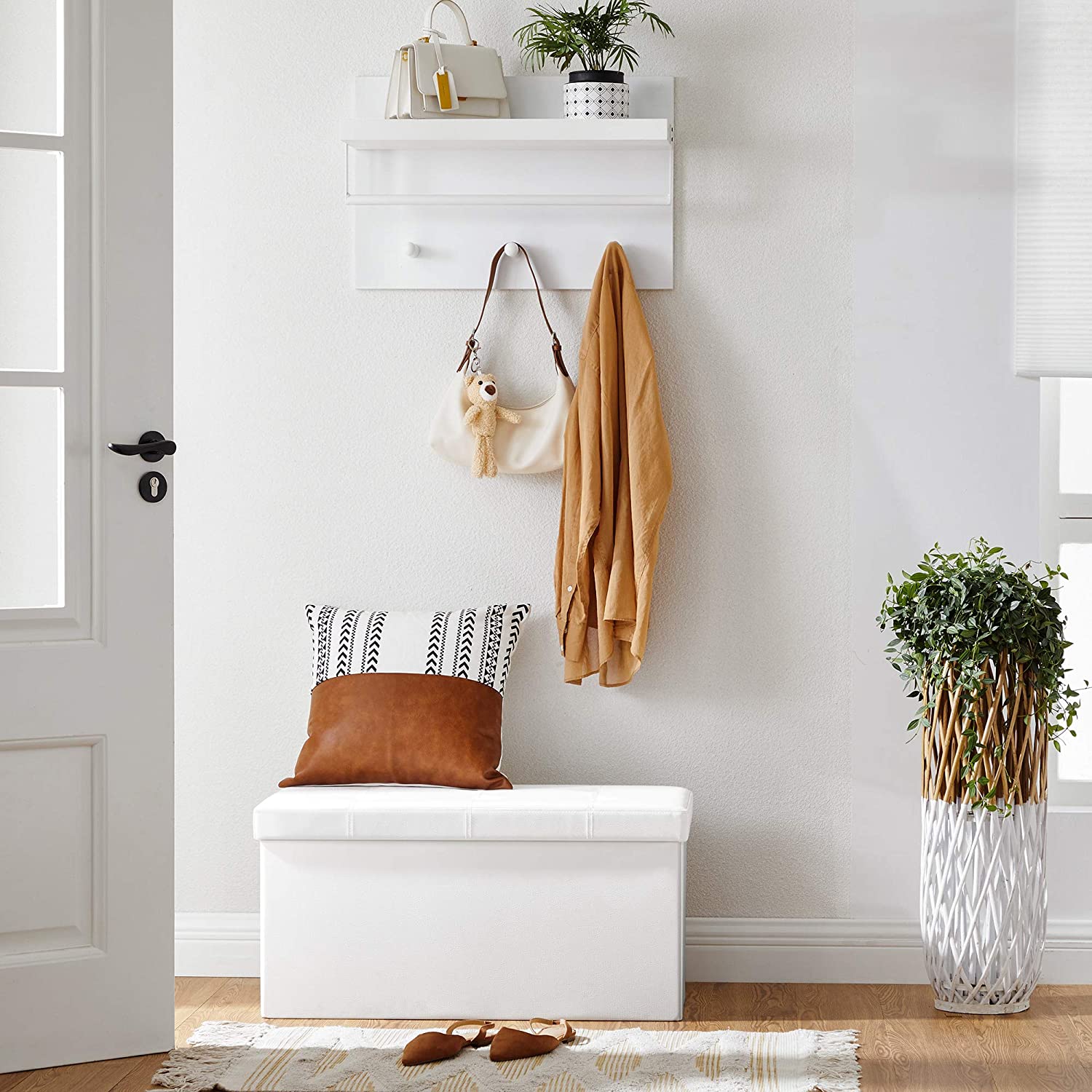 Kutija za sjedenje, sjedalo, kutija za odlaganje, 76 cm umjetna koža bijela | SONGMICS-vitahome.hr