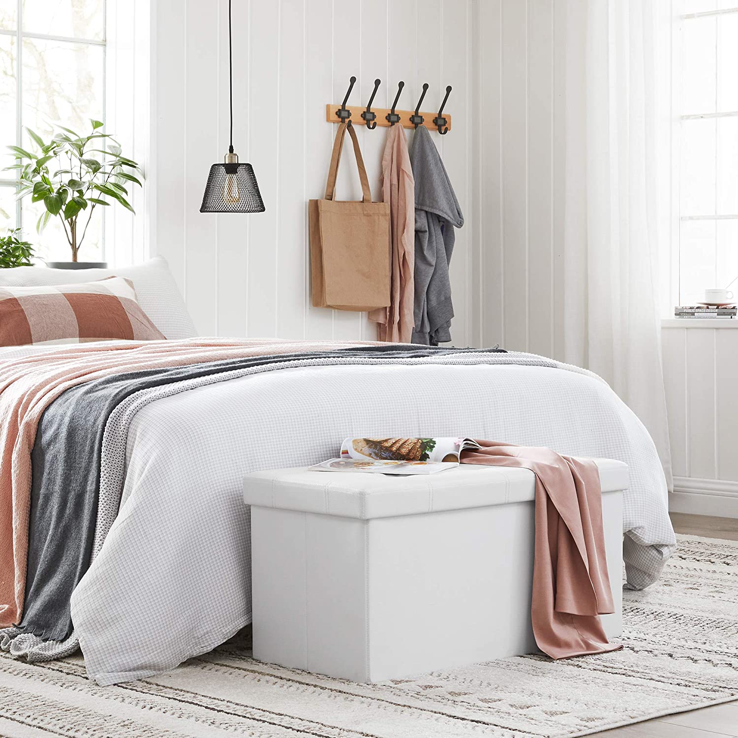 Kutija za sjedenje, sjedalo, kutija za odlaganje, 76 cm umjetna koža bijela | SONGMICS-vitahome.hr